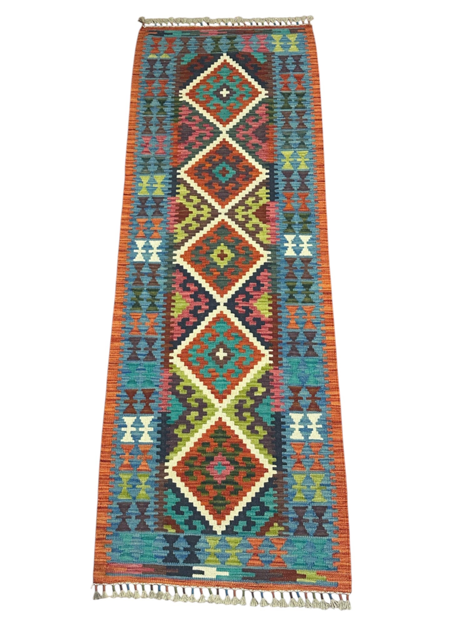 Hand-Woven Afghani Kilim Wool Rug 2'4" x 8'2"