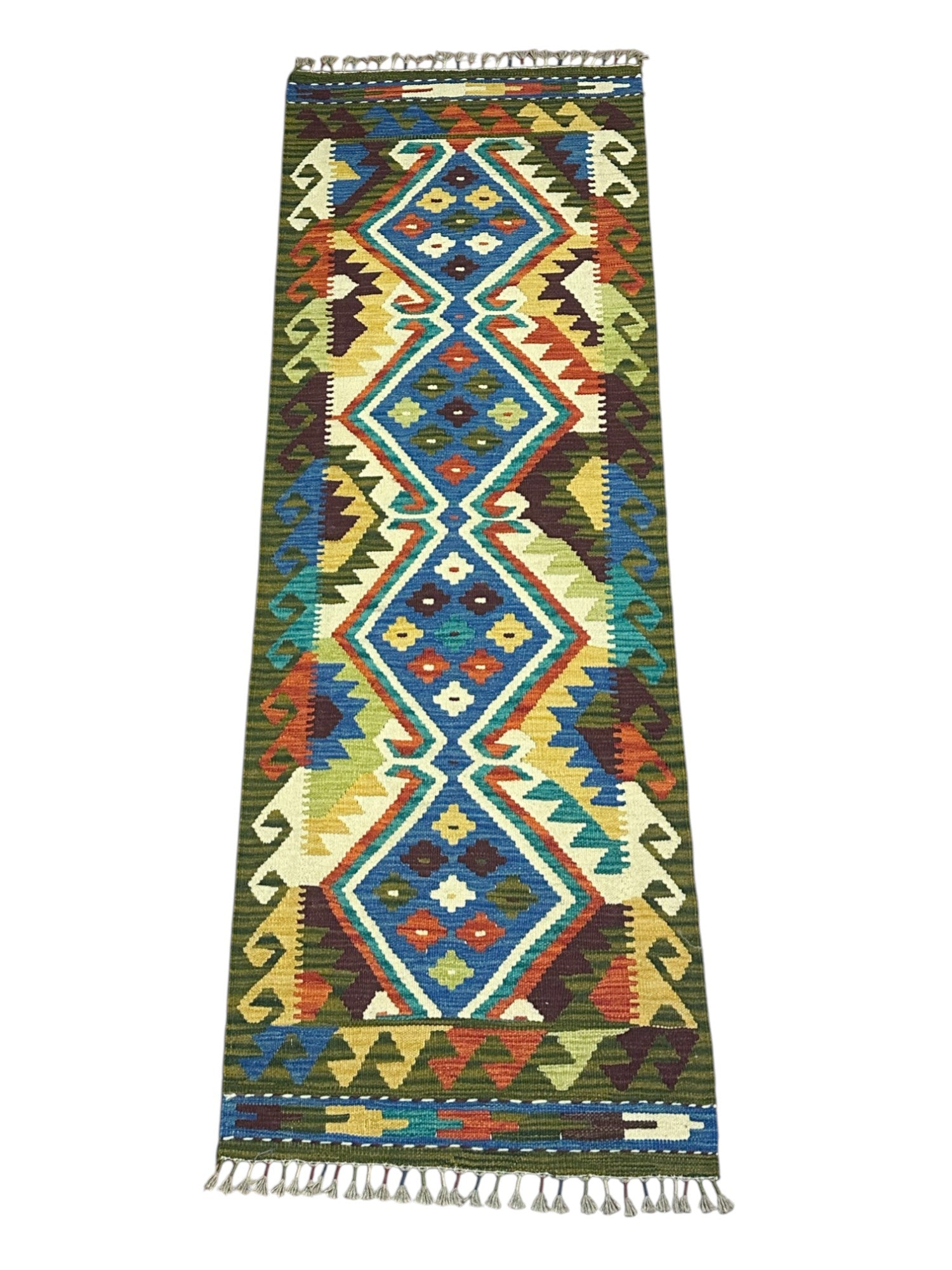 Hand-Woven Afghani Kilim Wool Rug 2'3" x 6'10"