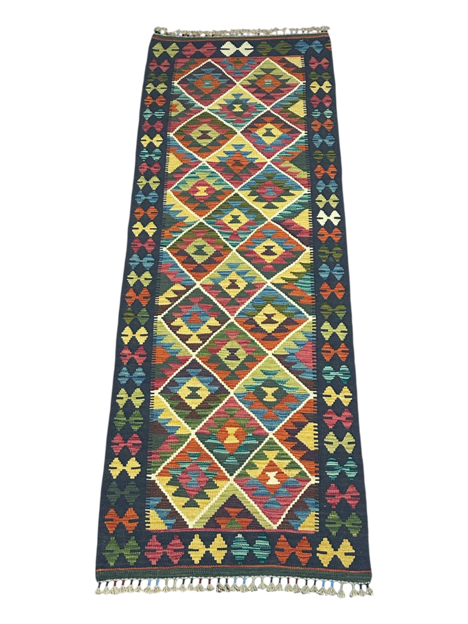 Hand-Woven Afghani Kilim Wool Rug 2'9" x 7'7"