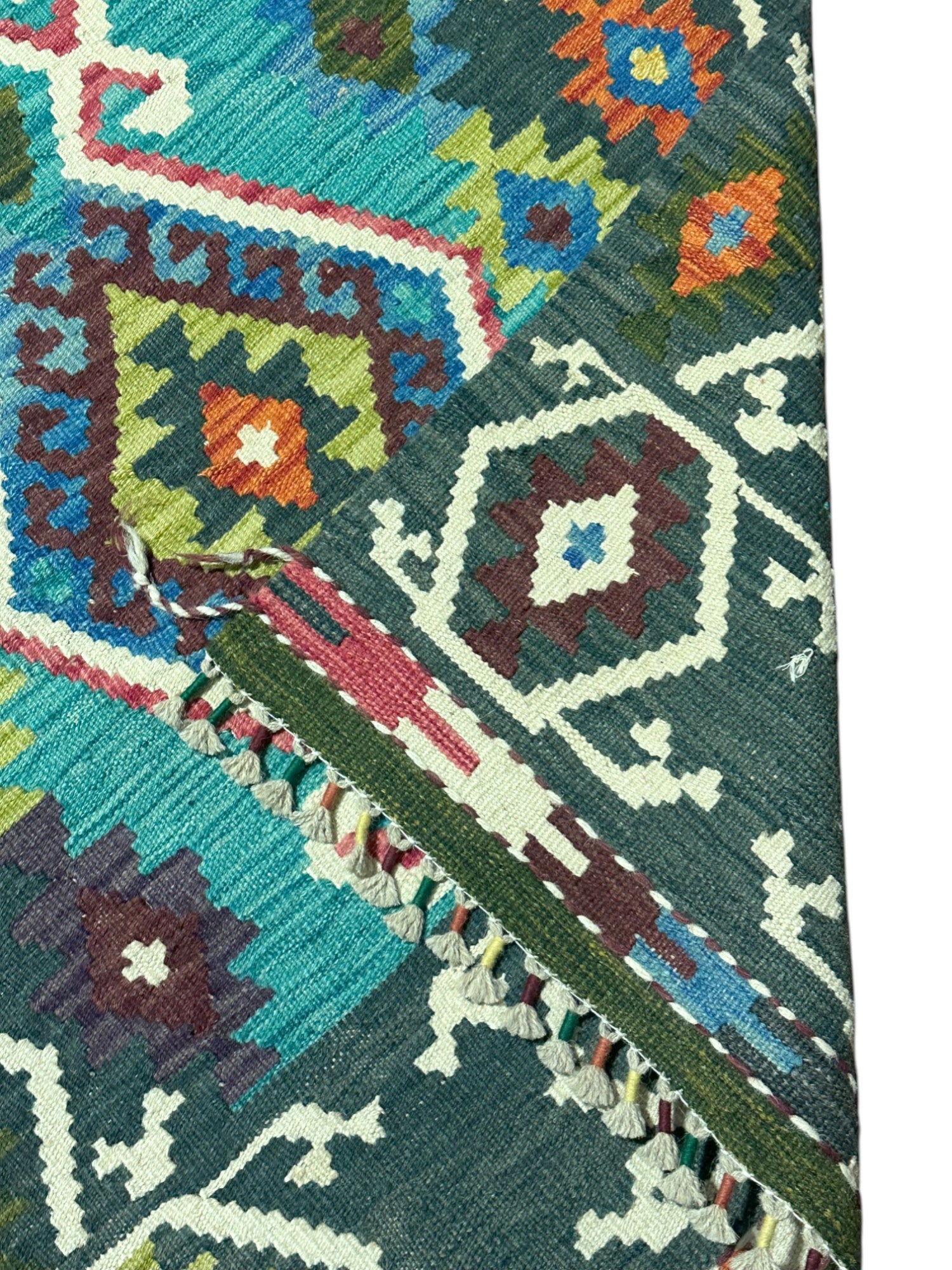 Hand-Woven Afghani Kilim Wool Rug 2'10" x 6'9"