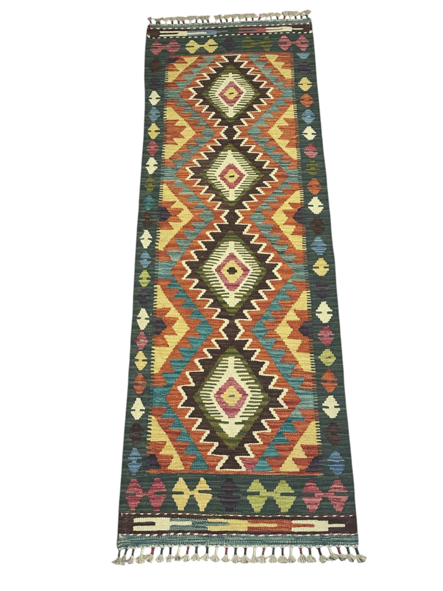 Hand-Woven Afghani Kilim Wool Rug 2'3" x 6'7"
