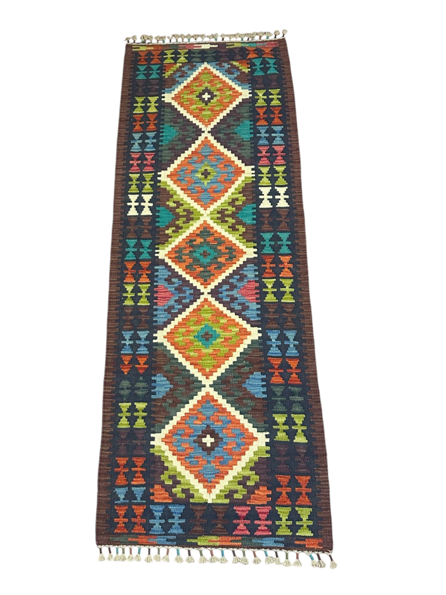 Hand-Woven Afghani Kilim Wool Rug 2'4" x 6'9"