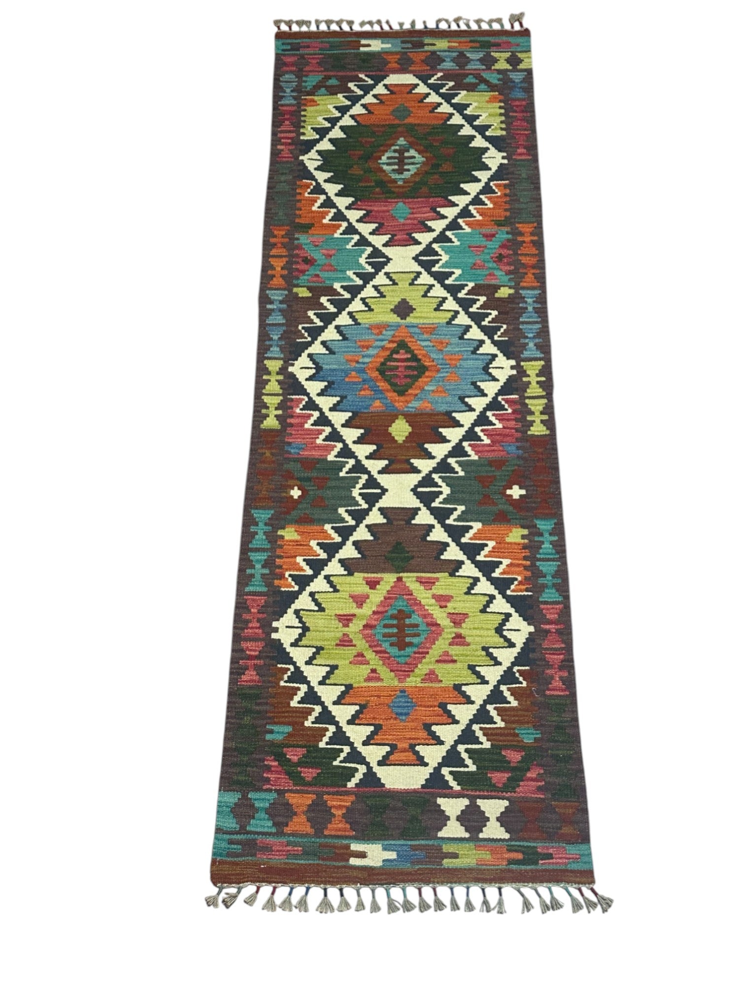 Hand-Woven Afghani Kilim Wool Rug 2' x 6'9"