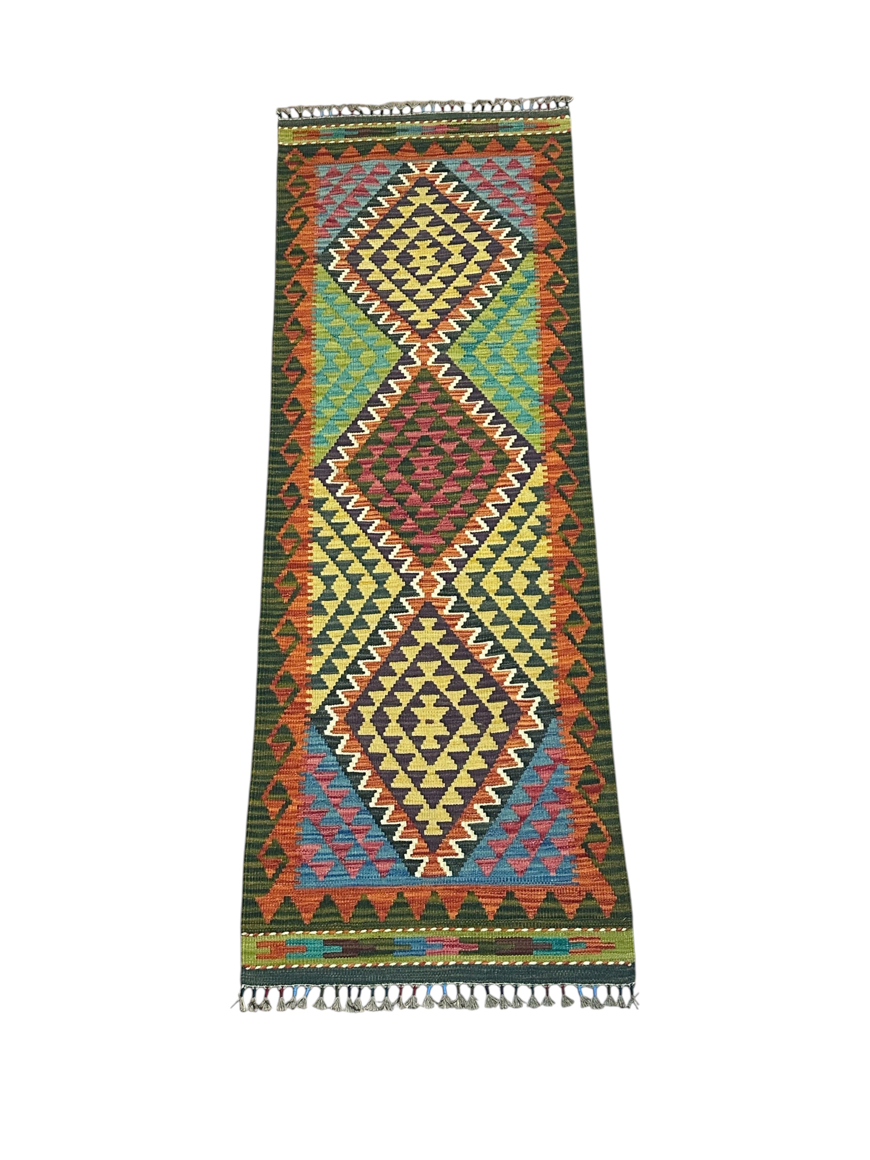 Hand-Woven Afghani Kilim Wool Rug 2'1" x 6'5"