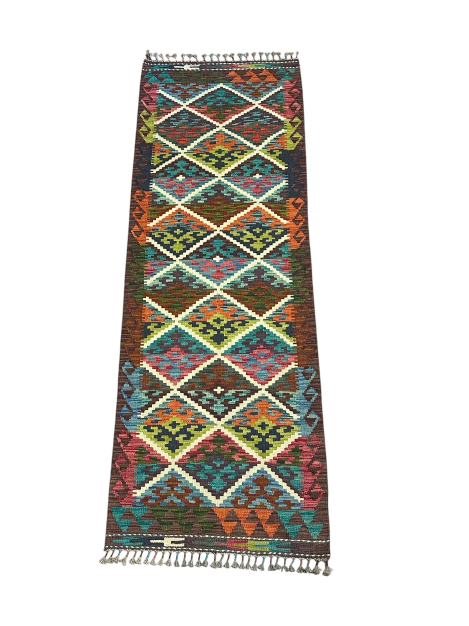 Hand-Woven Afghani Kilim Wool Rug 2'3" x 6'7"