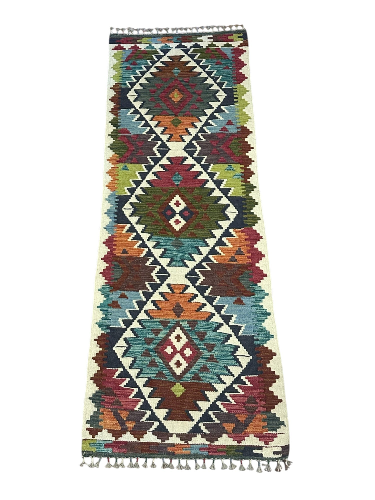 Hand-Woven Afghani Kilim Wool Rug 2'3" x 6'9"