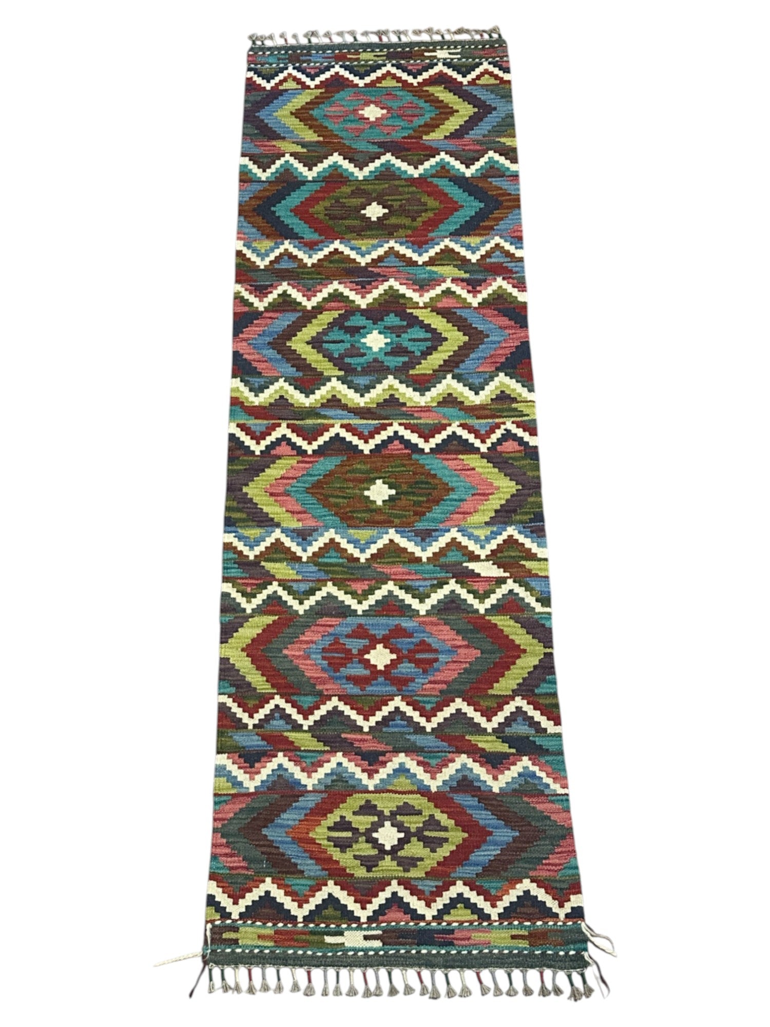 Hand-Woven Afghani Kilim Wool Rug 2' x 6'8"