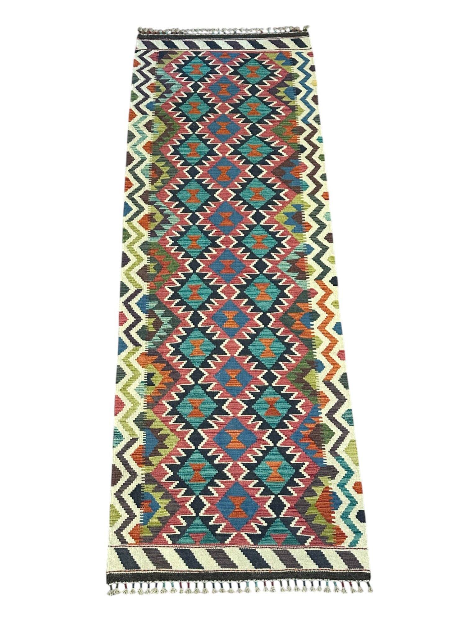 Hand-Woven Afghani Kilim Wool Rug 2'9" x 7'9"