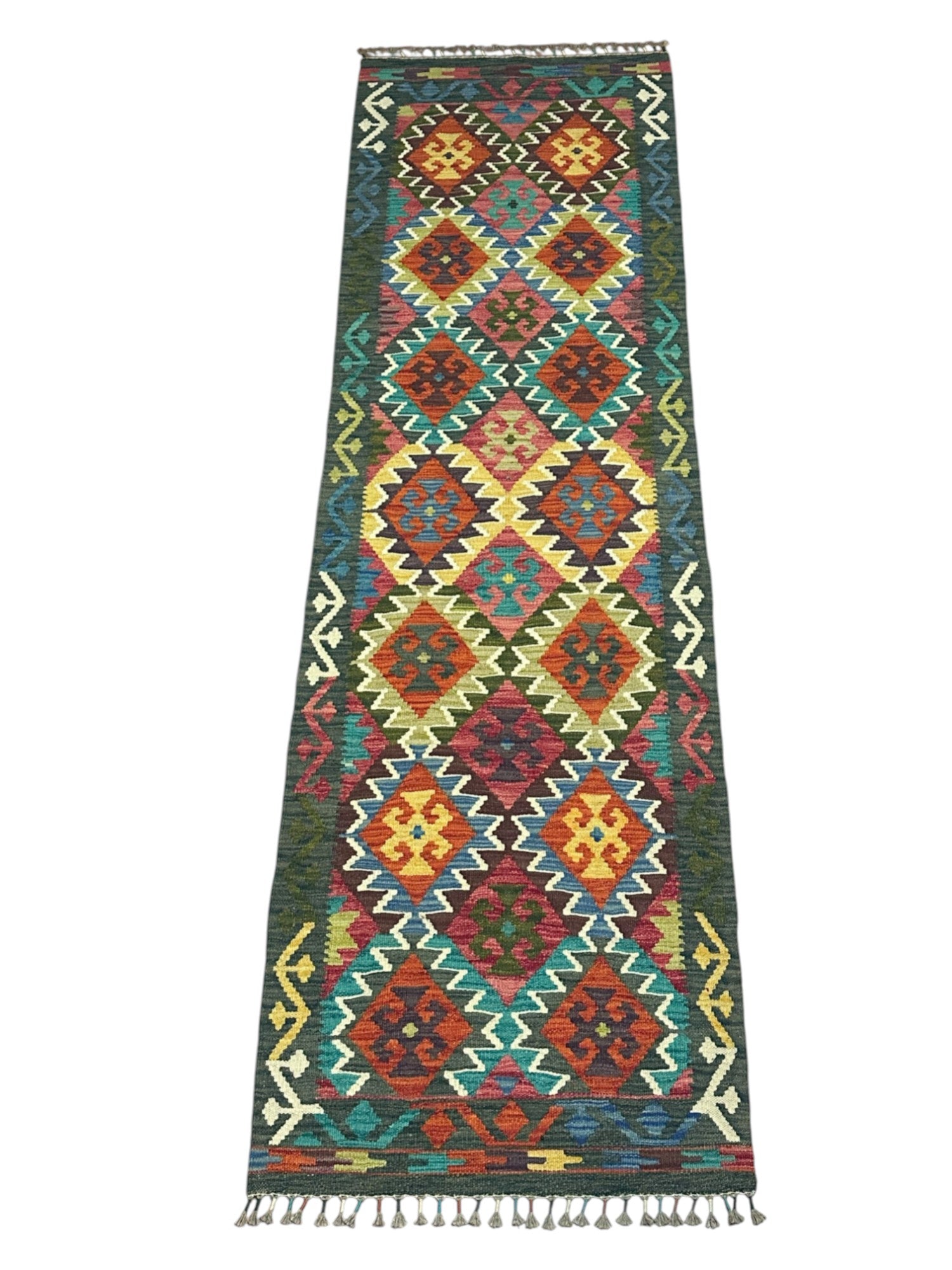 Hand-Woven Afghani Kilim Wool Rug 2'5" x 8'5"