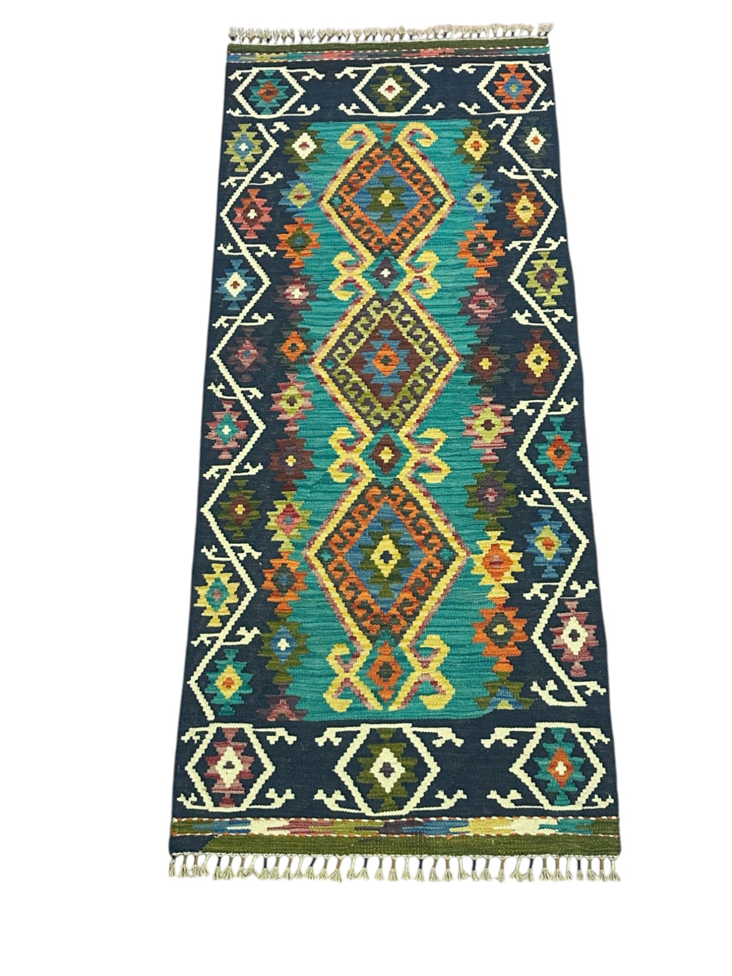 Hand-Woven Afghani Kilim Wool Rug 2'10" x 6'6"