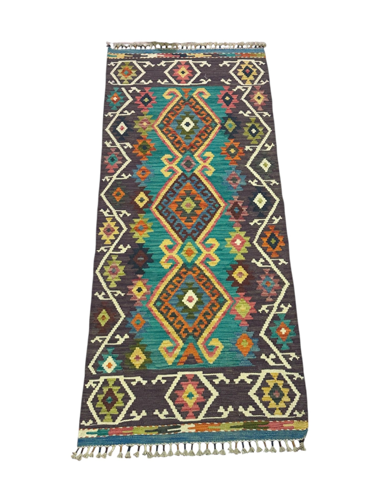 Hand-Woven Afghani Kilim Wool Rug 2'8" x 6'6"