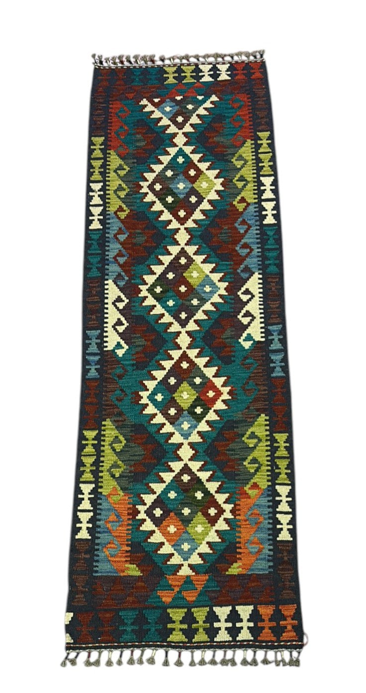 Hand-Woven Afghani Kilim Wool Rug 2'1" x 6'6"