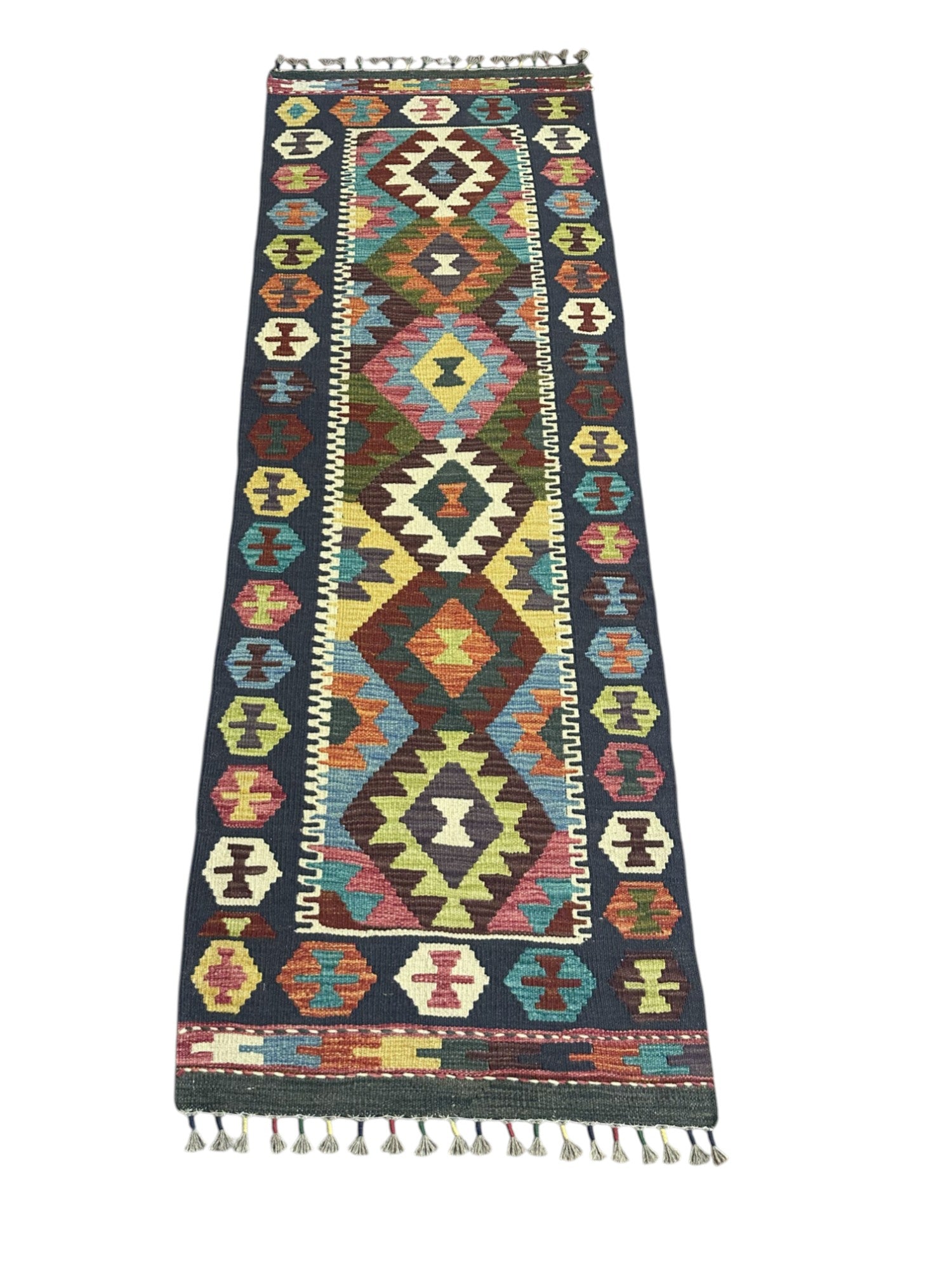Hand-Woven Afghani Kilim Wool Rug 2'3" x 6'6"