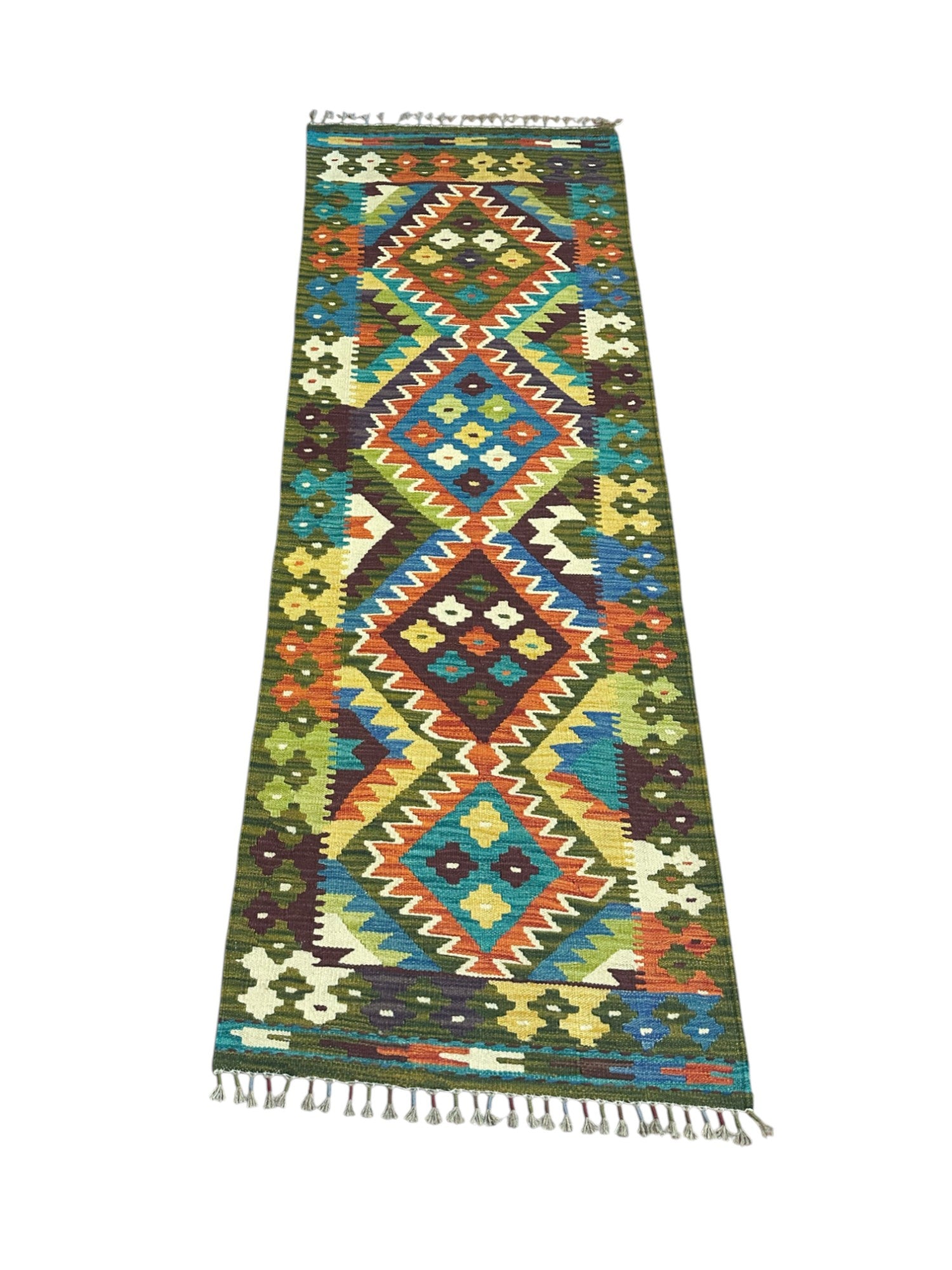 Hand-Woven Afghani Kilim Wool Rug 2'4" x 6'10"