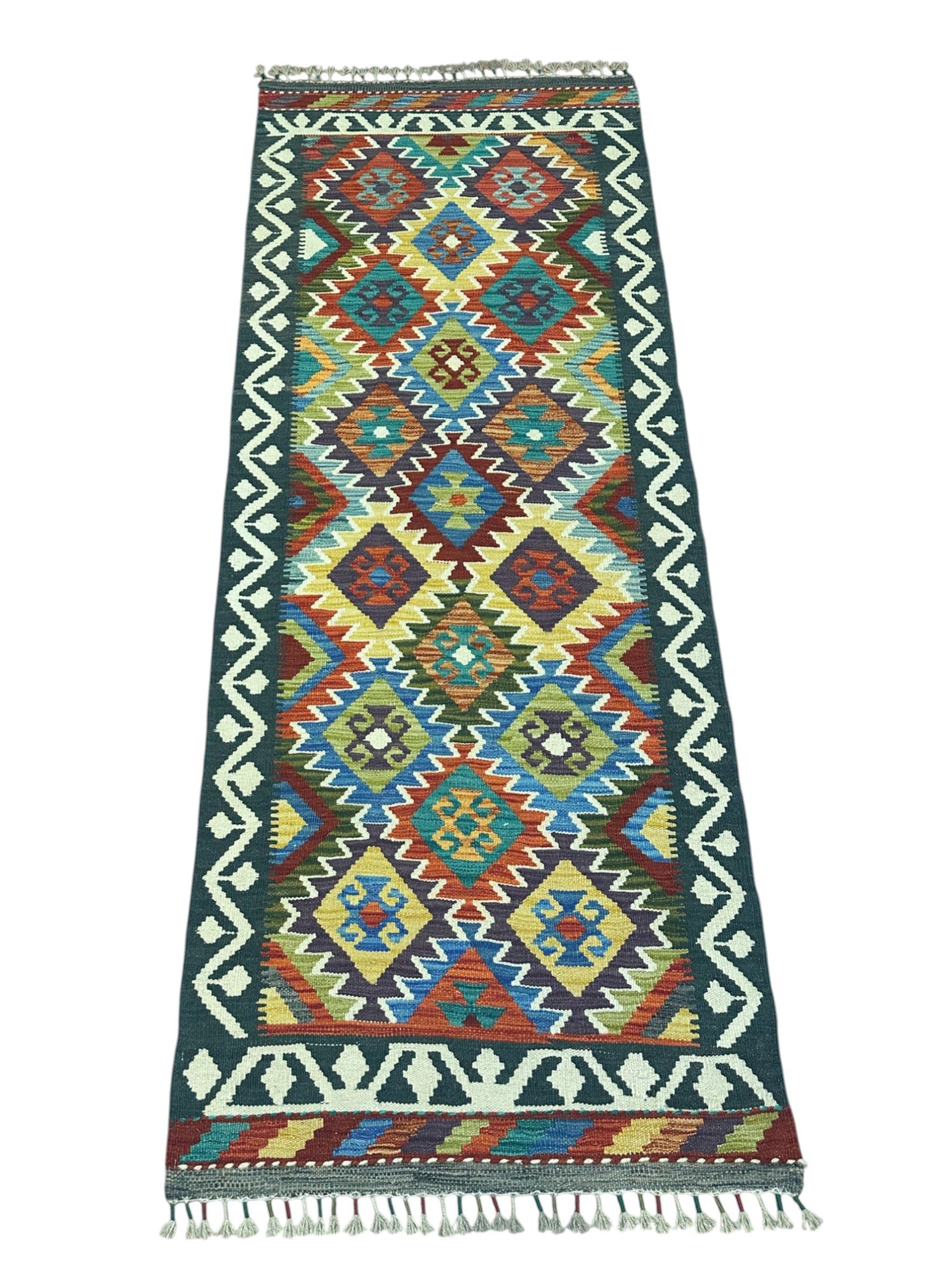 Hand-Woven Afghani Kilim Wool Rug 2'7" x 6'8"