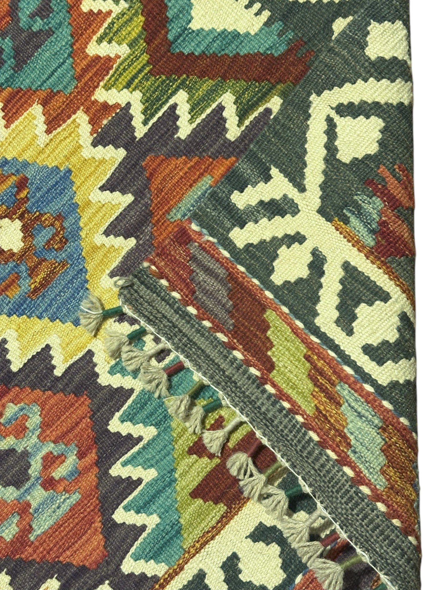 Hand-Woven Afghani Kilim Wool Rug 2'7" x 6'8"