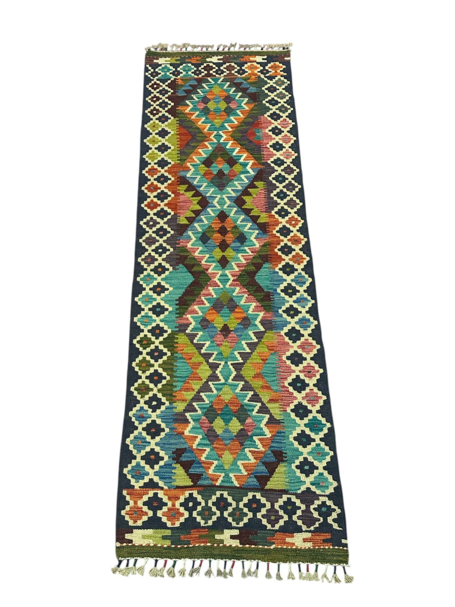 Hand-Woven Afghani Kilim Wool Rug 2'1" x 6'7"
