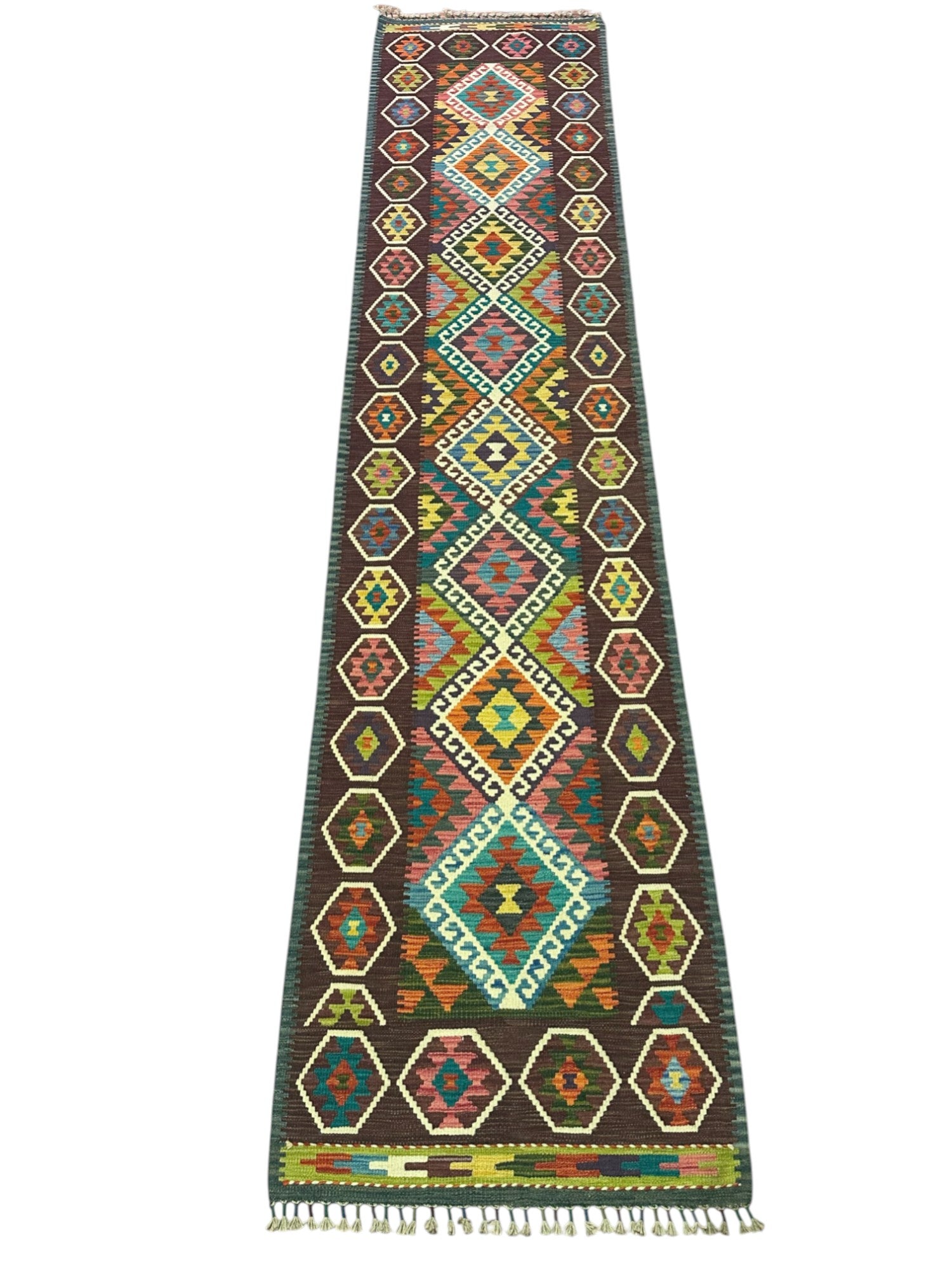 Hand-Woven Afghani Kilim Wool Rug 2'9" x 12'5"