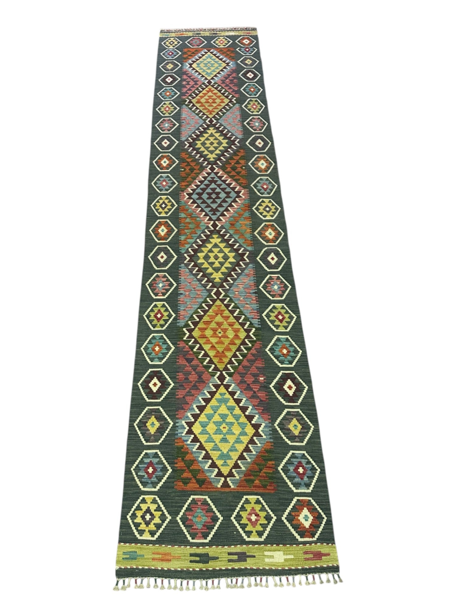 Hand-Woven Afghani Kilim Wool Rug 2'9" x 13'1"