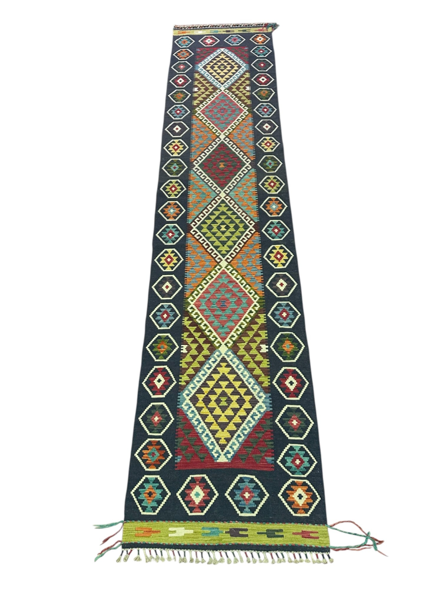 Hand-Woven Afghani Kilim Wool Rug 2'9" x 12'10"