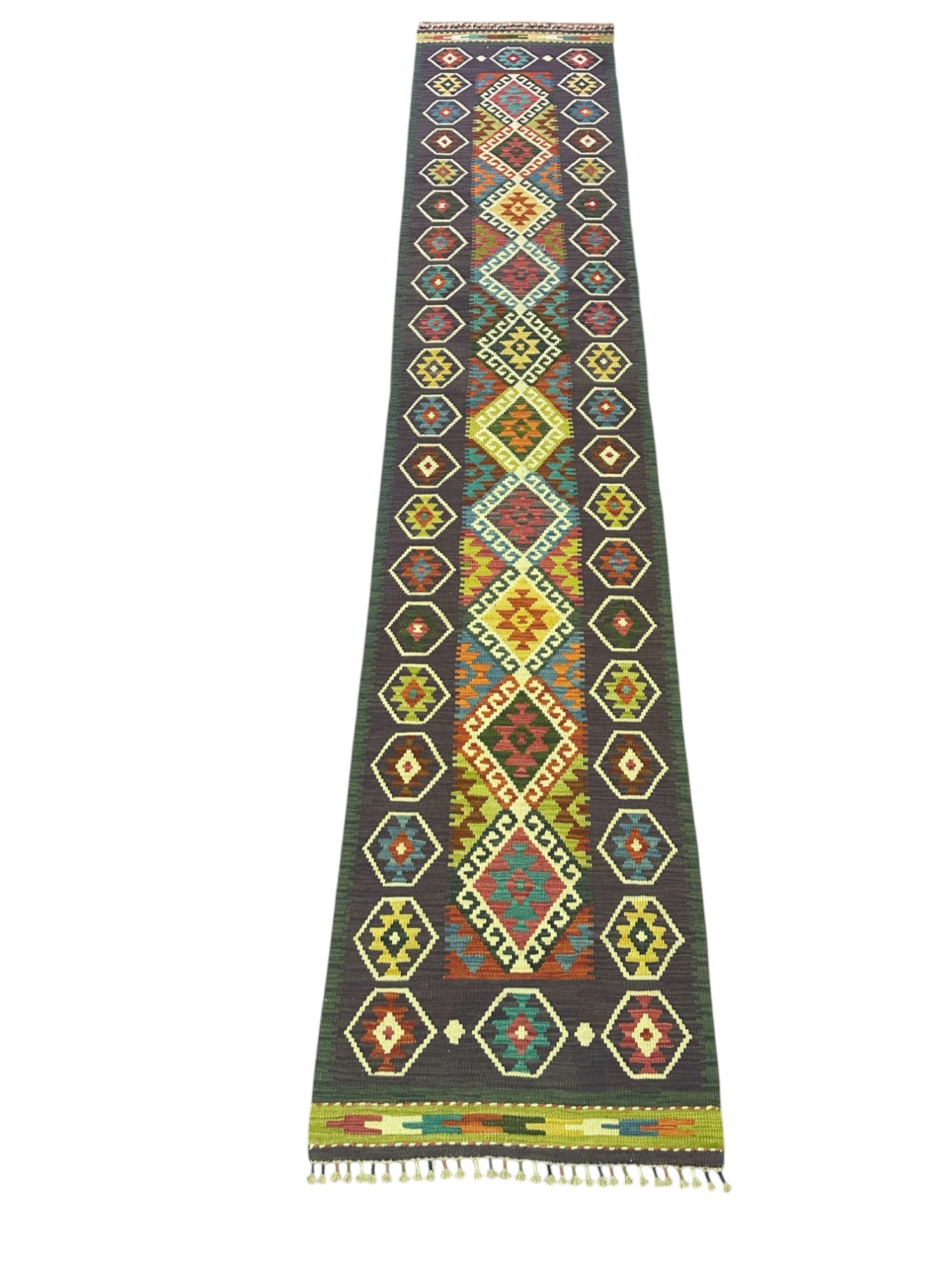 Hand-Woven Afghani Kilim Wool Rug 2'7" x 13'1"