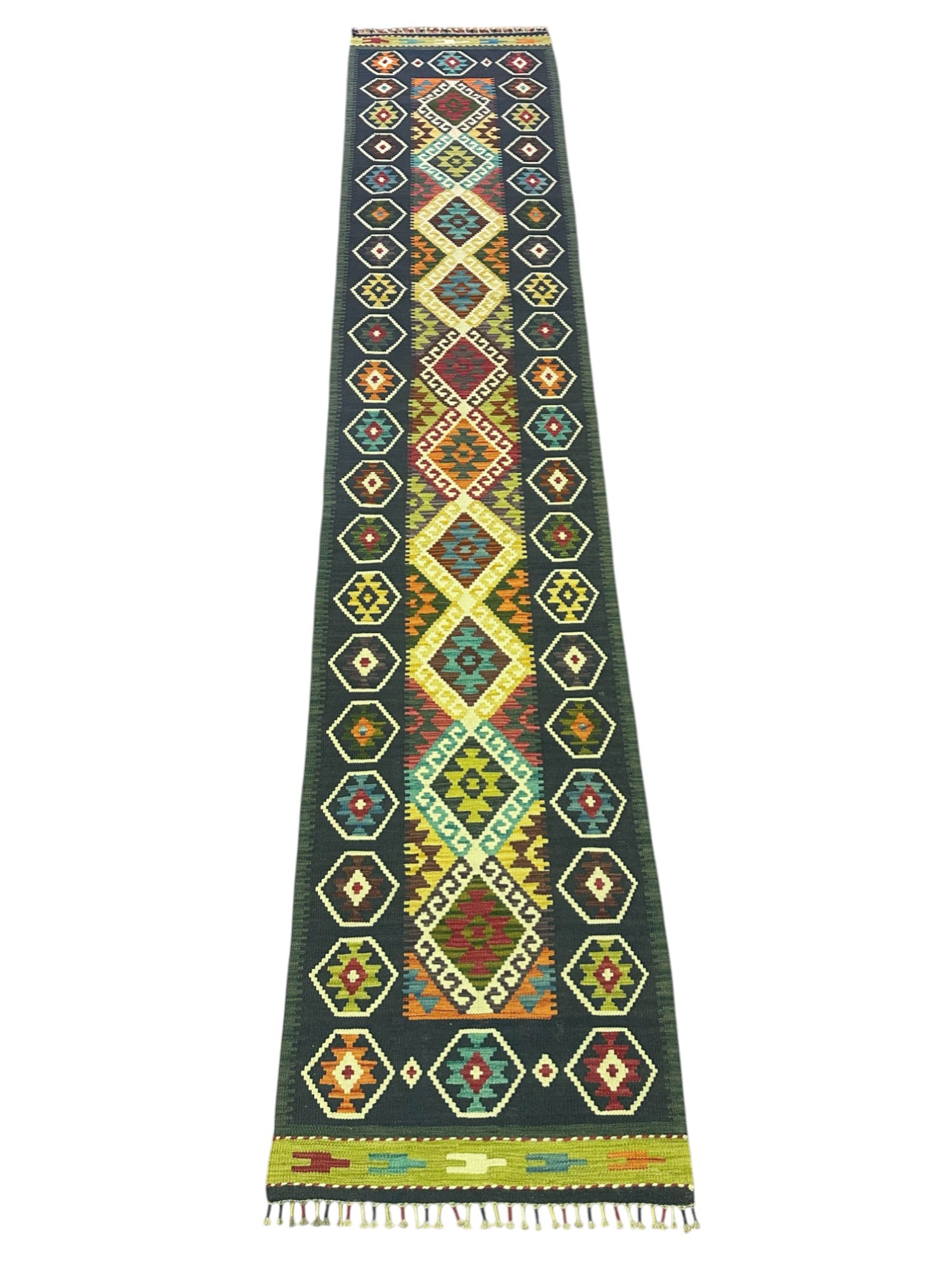 Hand-Woven Afghani Kilim Wool Rug 2'8" x 13'1"