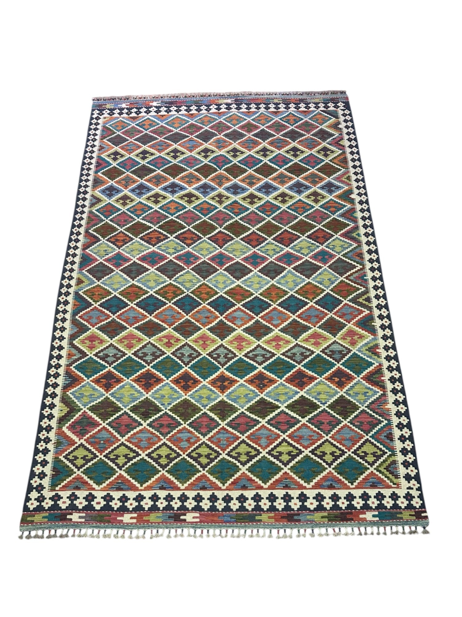 Hand-Woven Afghani Kilim Wool Rug 6'7" x 10'3"