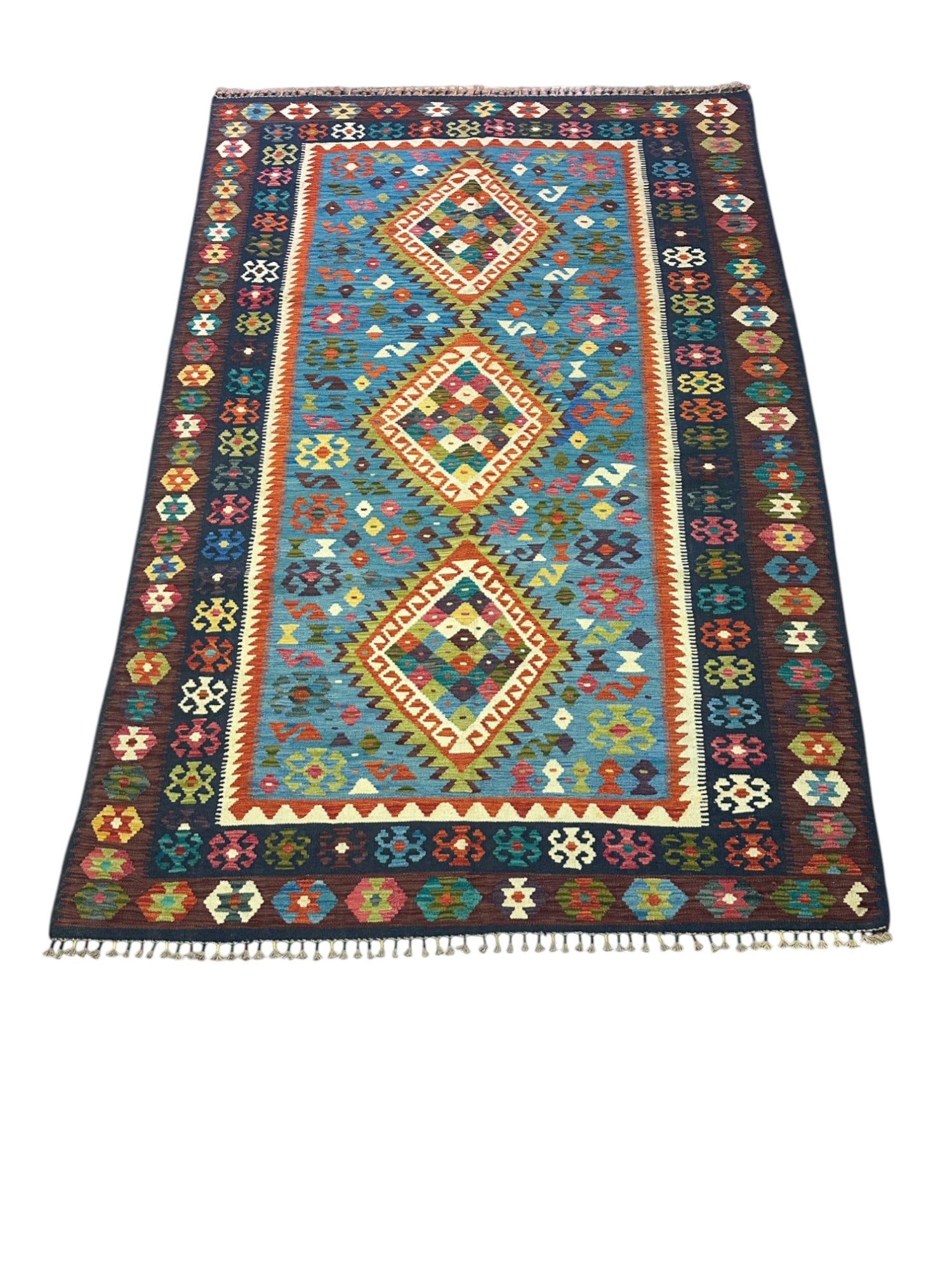 Hand-Woven Afghani Kilim Wool Rug 6'9" x 9'11"
