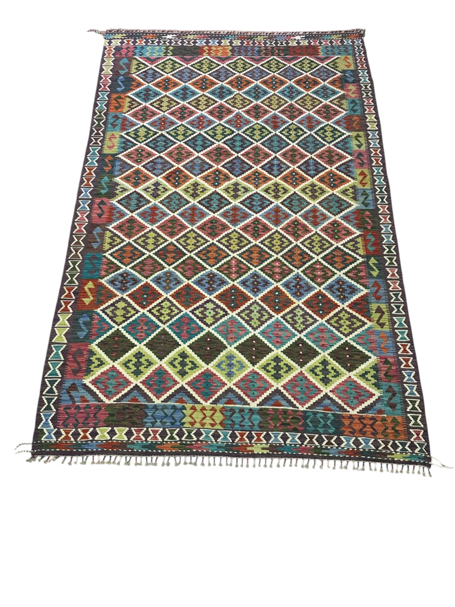 Hand-Woven Afghani Kilim Wool Rug 6'4" x 9'11"