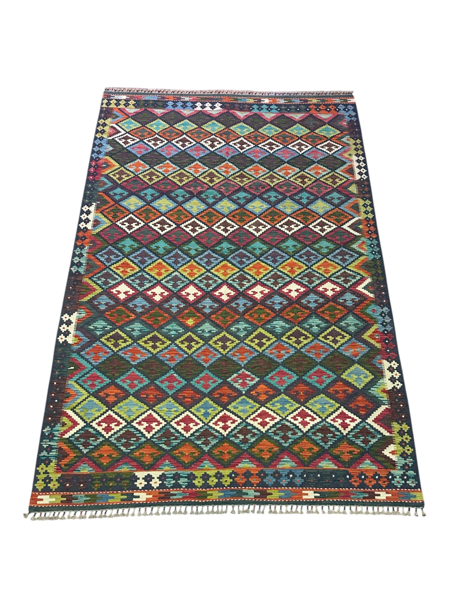 Hand-Woven Afghani Kilim Wool Rug 6'6" x 10'
