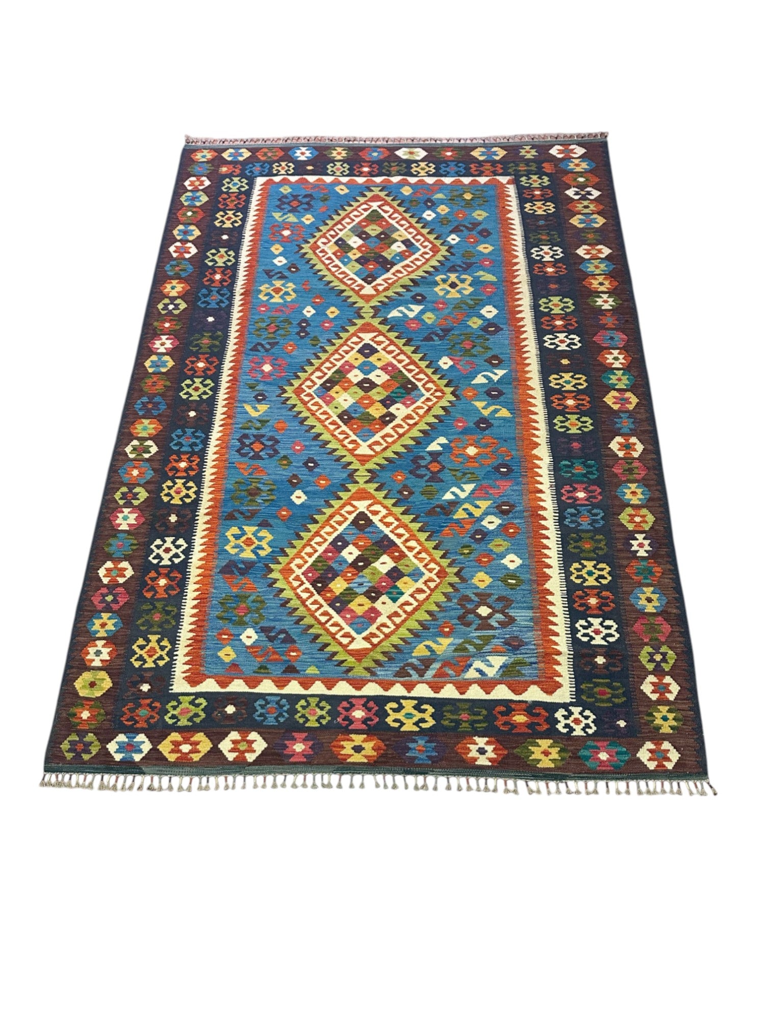 Hand-Woven Afghani Kilim Wool Rug 6'8" x 9'8"