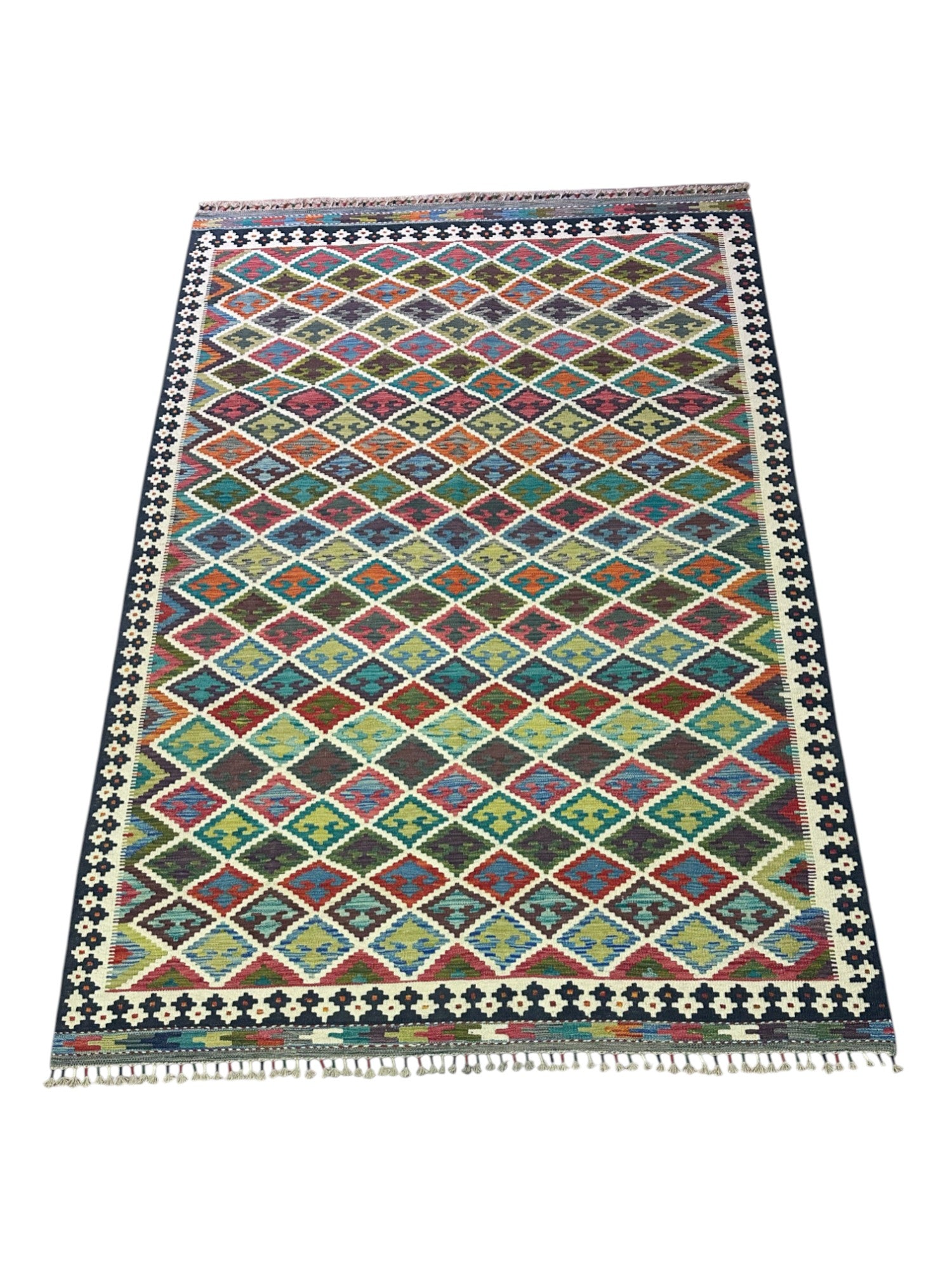 Hand-Woven Afghani Kilim Wool Rug 6'6" x 9'11"