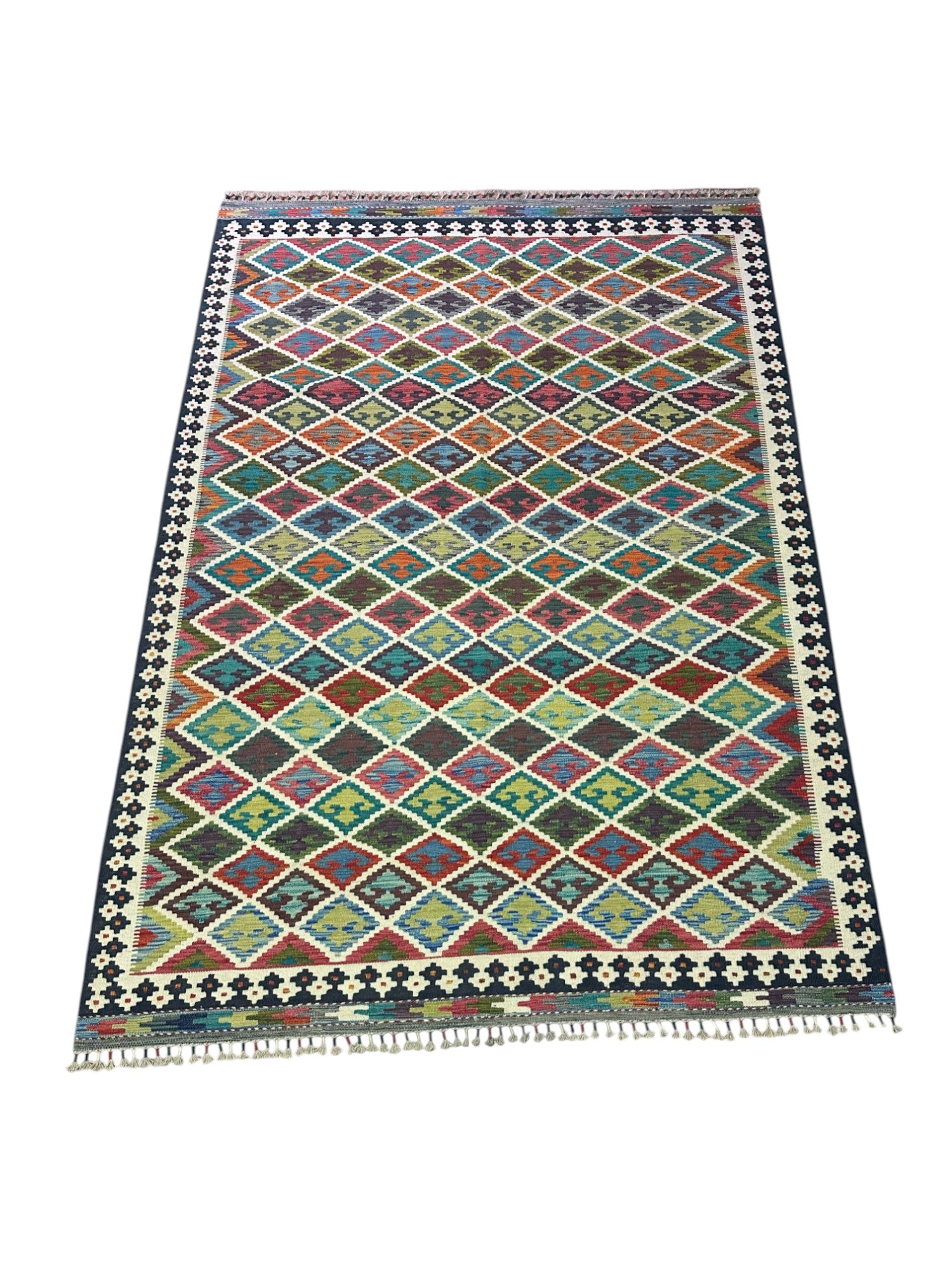 Hand-Woven Afghani Kilim Wool Rug 6'7" x 9'9"