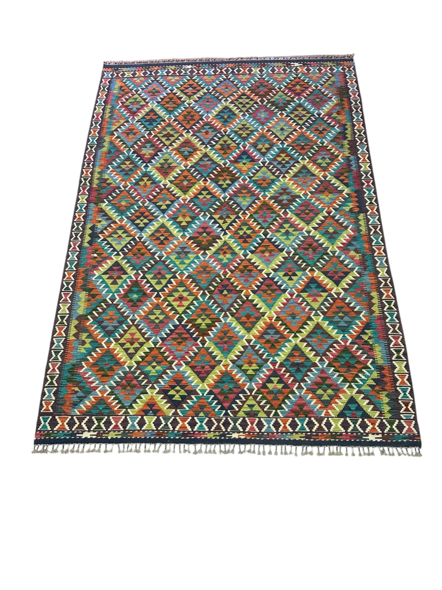 Hand-Woven Afghani Kilim Wool Rug 6'7" x 9'8"