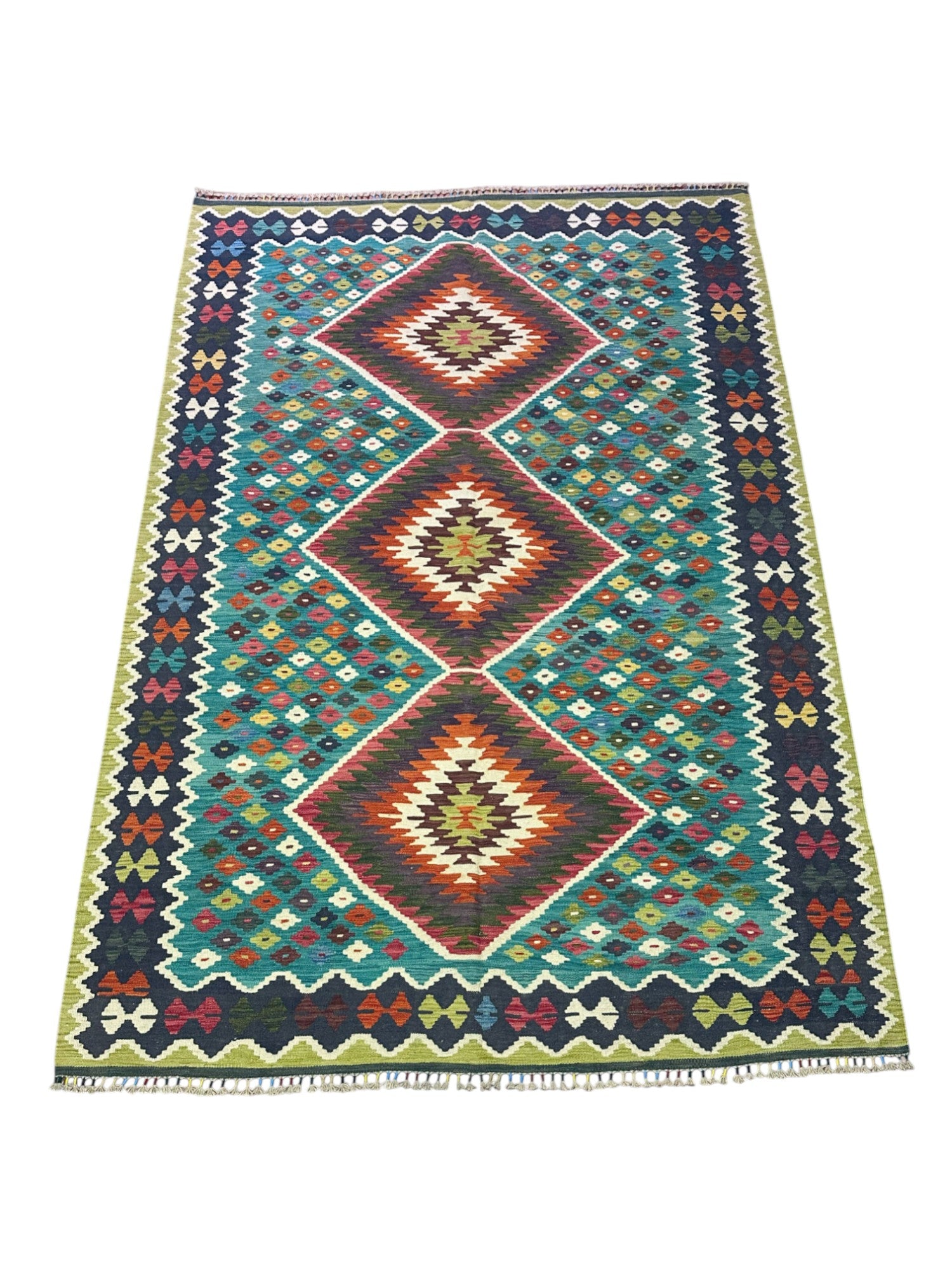 Hand-Woven Afghani Kilim Wool Rug 6'10" x 10'1"