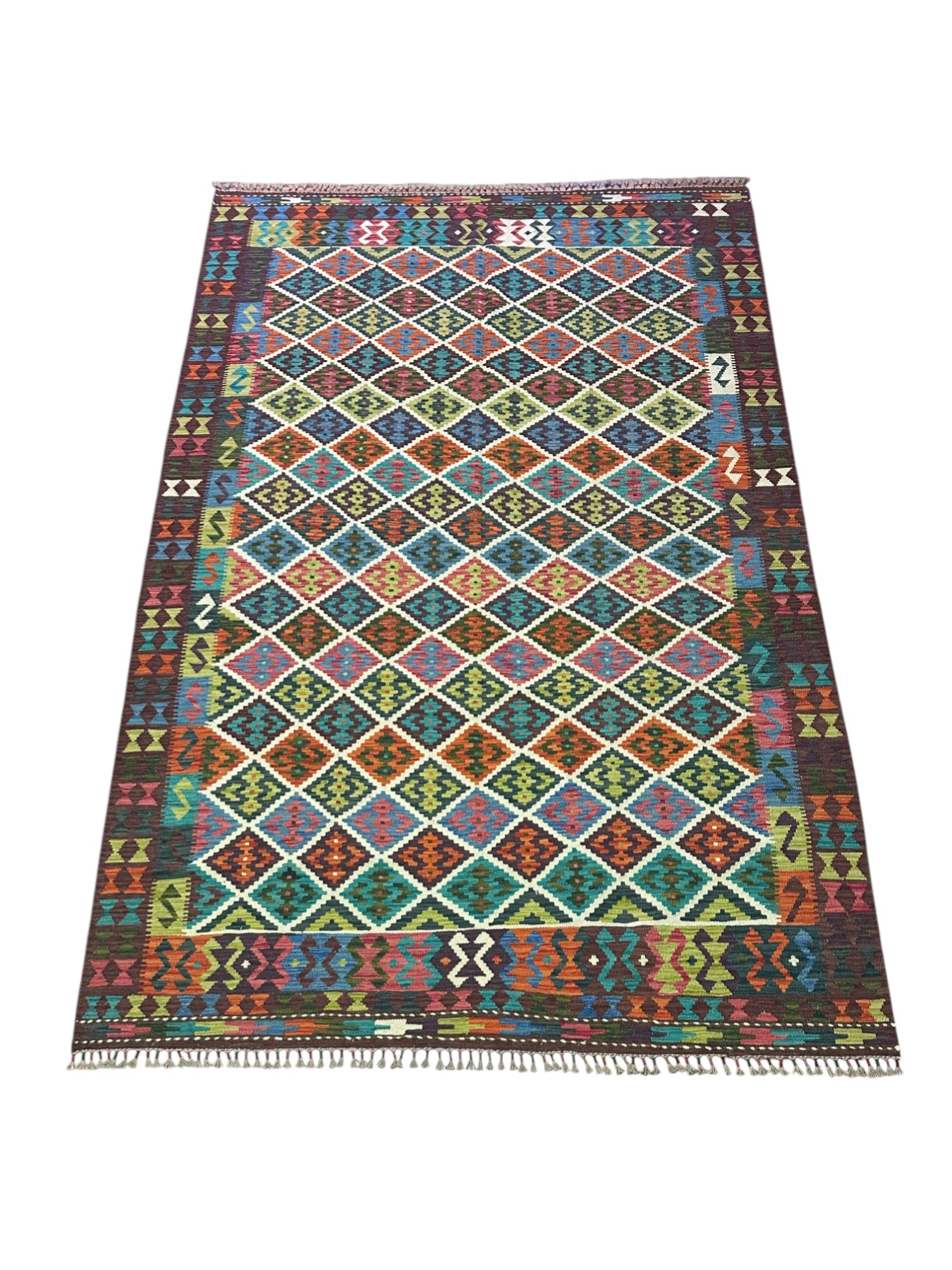 Hand-Woven Afghani Kilim Wool Rug 6'5" x 9'9"