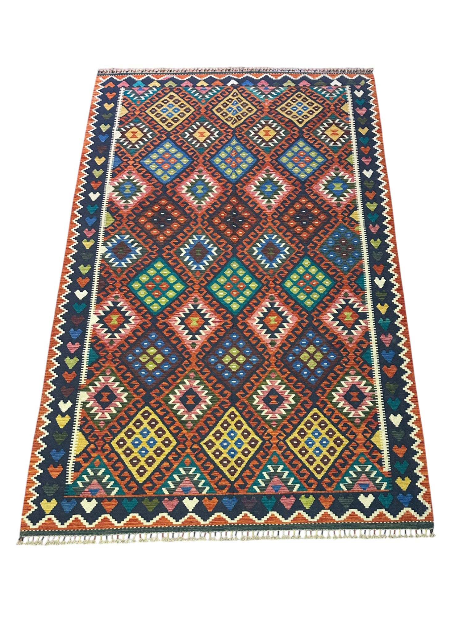 Hand-Woven Afghani Kilim Wool Rug 6'8" x 10'1"