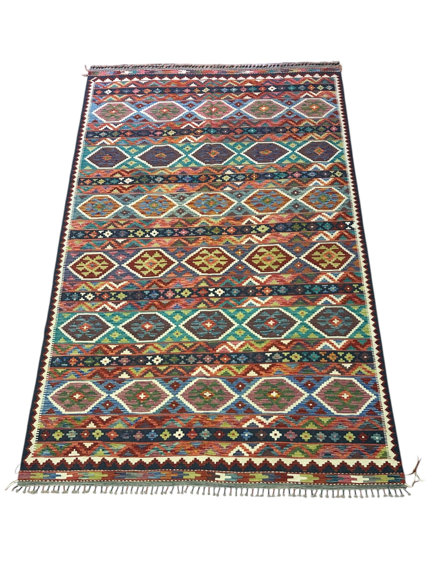 Hand-Woven Afghani Kilim Wool Rug 6'6" x 10'