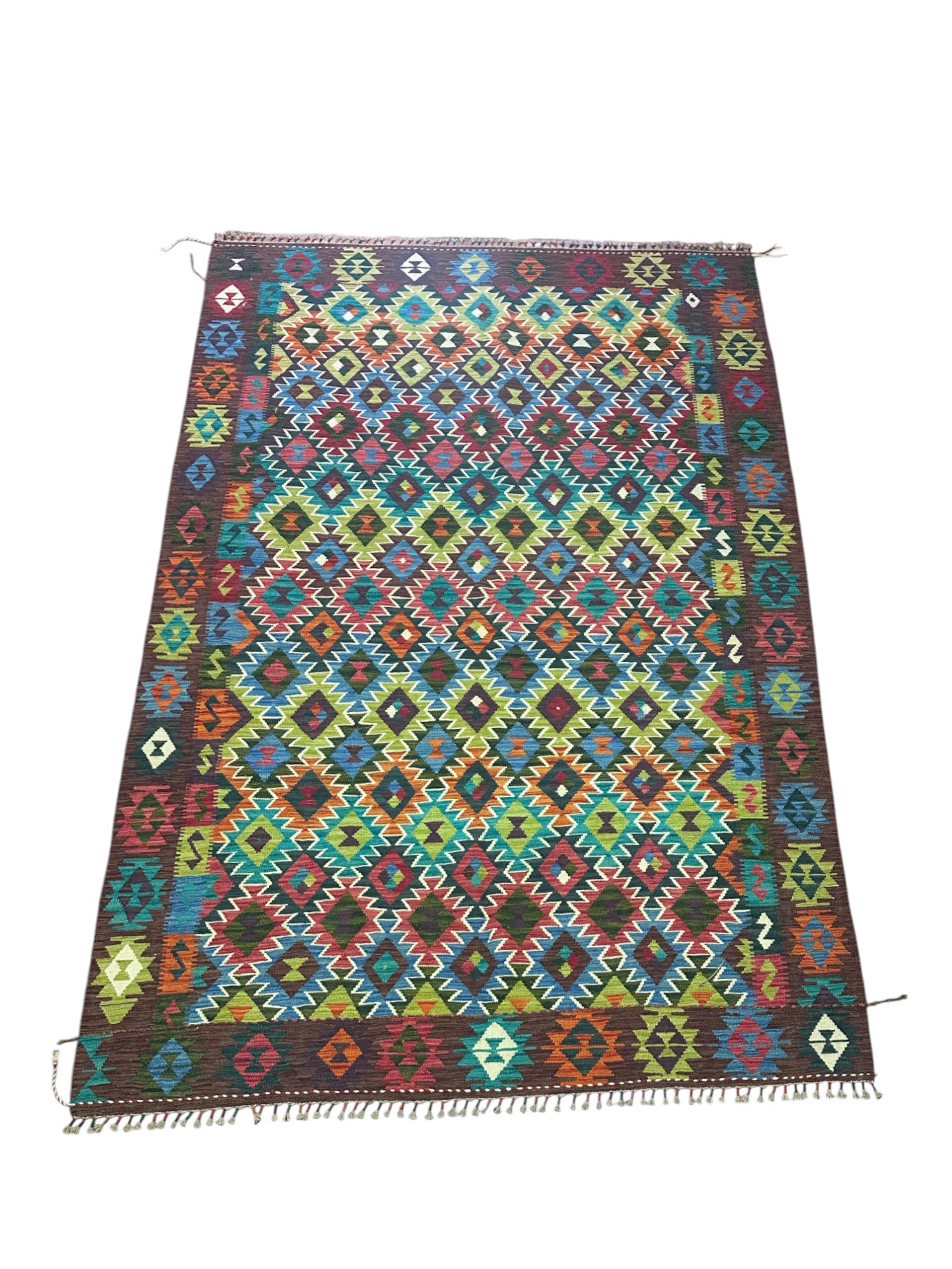 Hand-Woven Afghani Kilim Wool Rug 6'8" x 9'11"
