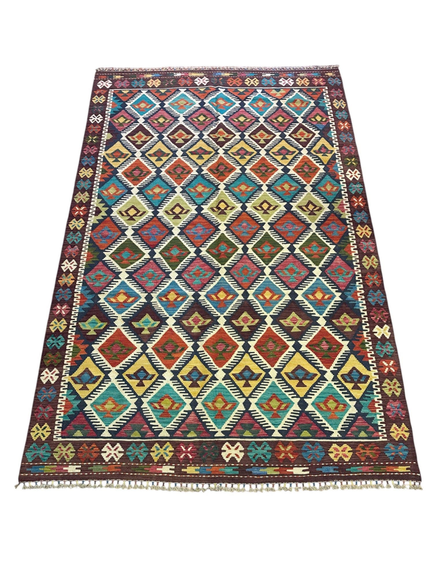 Hand-Woven Afghani Kilim Wool Rug 6'6" x 10'1"