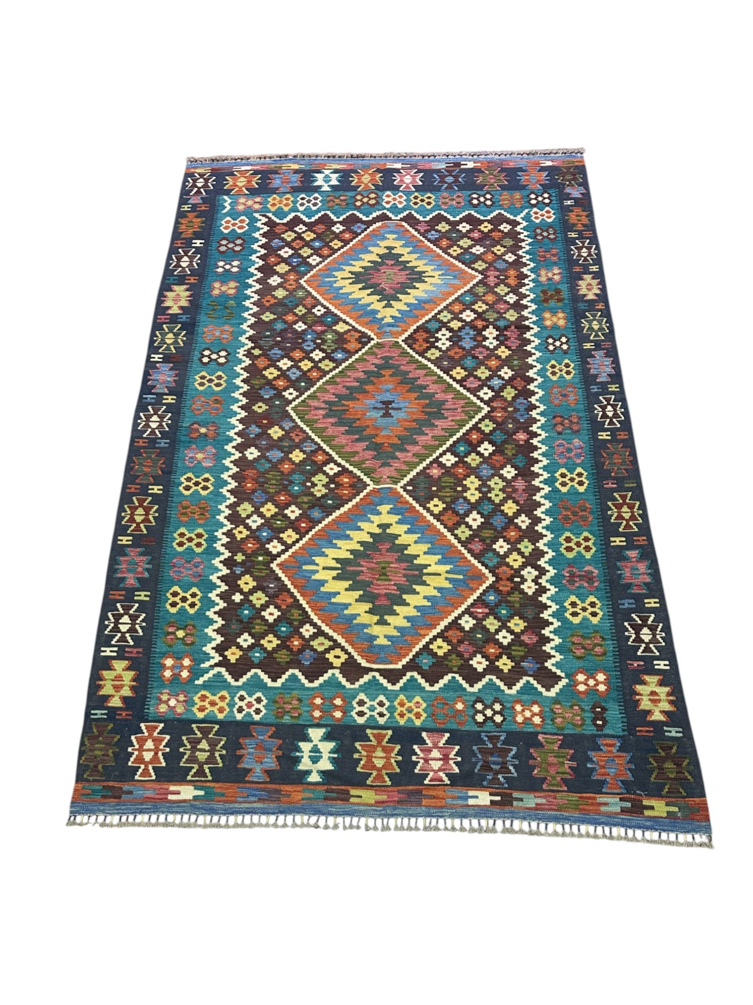 Hand-Woven Afghani Kilim Wool Rug 6'6" x 10'1"