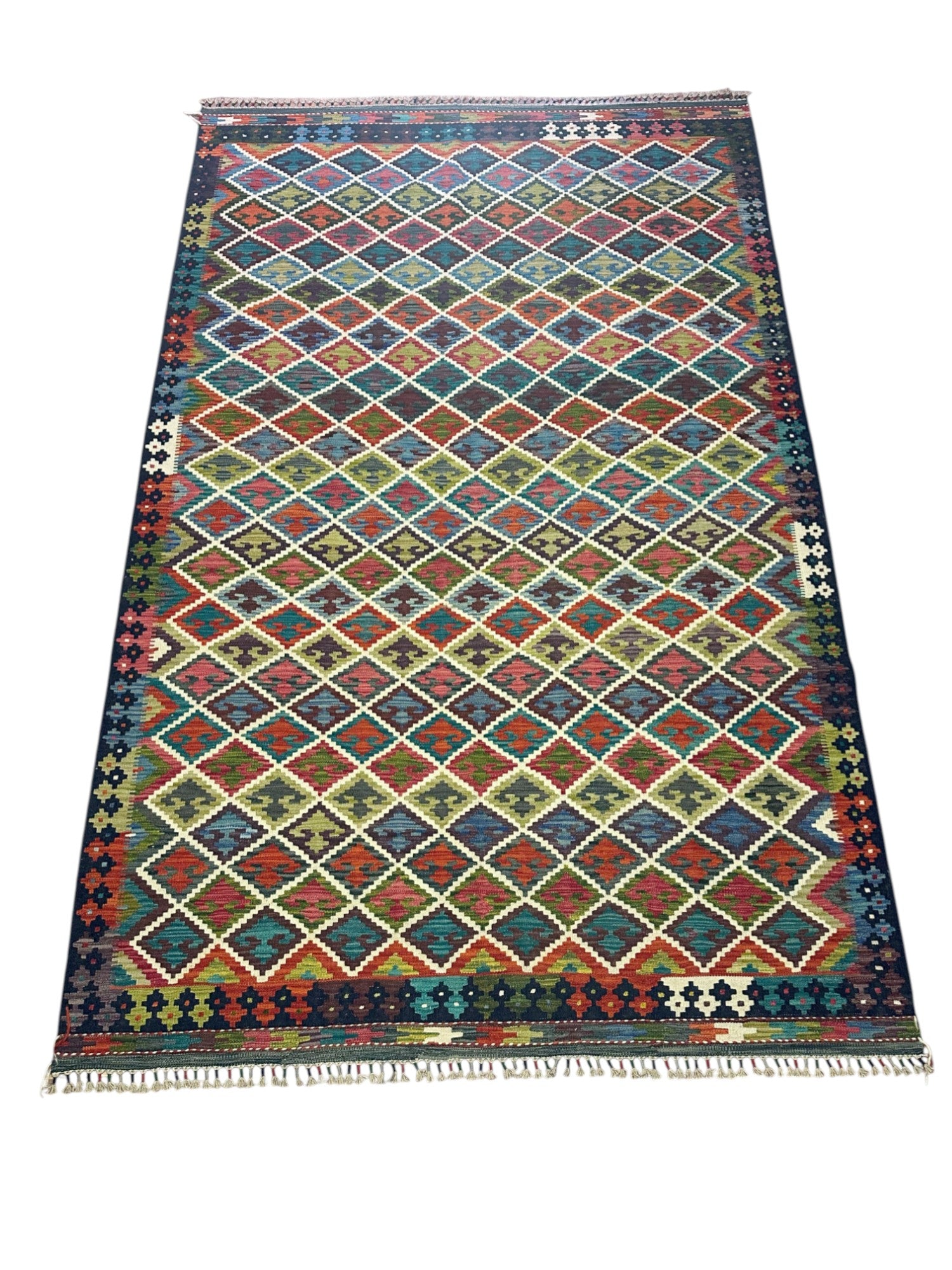 Hand-Woven Afghani Kilim Wool Rug 6'7" x 9'11"