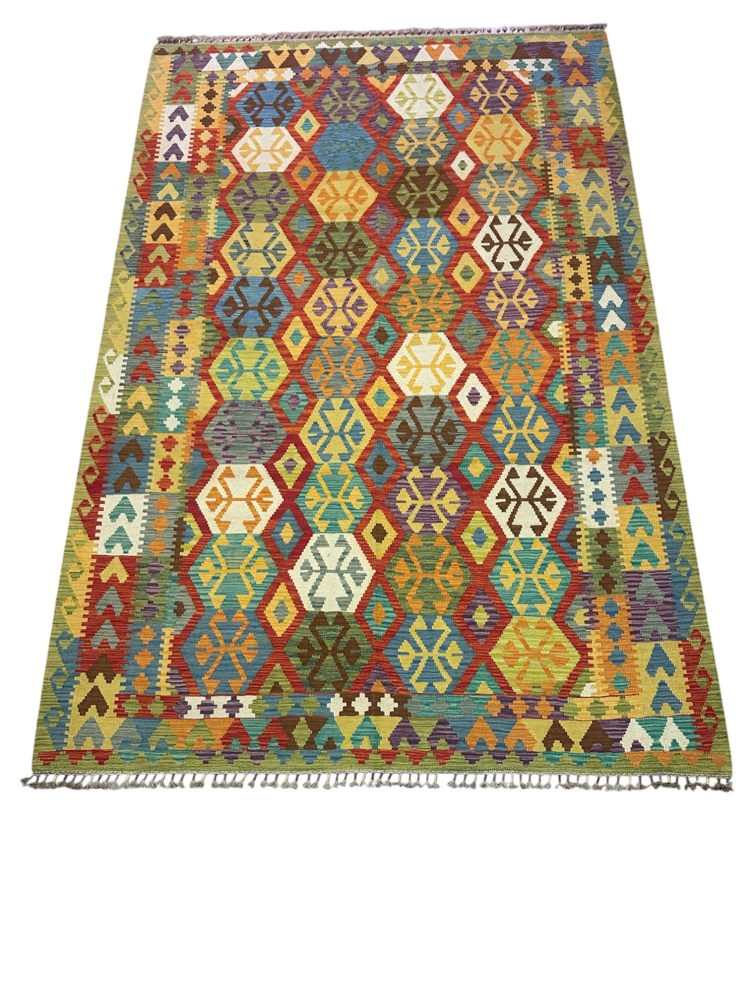 Hand-Woven Afghani Kilim Wool Rug 6'7" x 9'9"