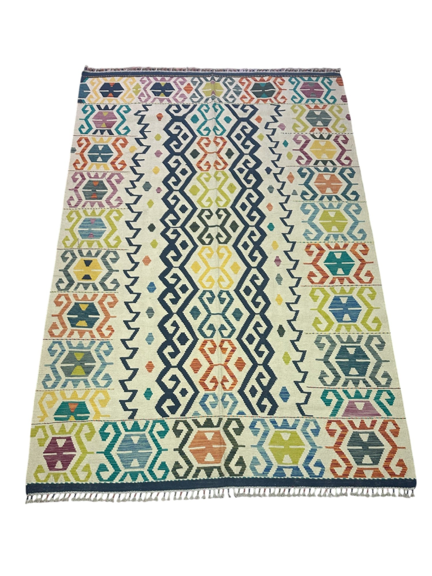 Hand-Woven Afghani Kilim Wool Rug 6'7" x 9'11"