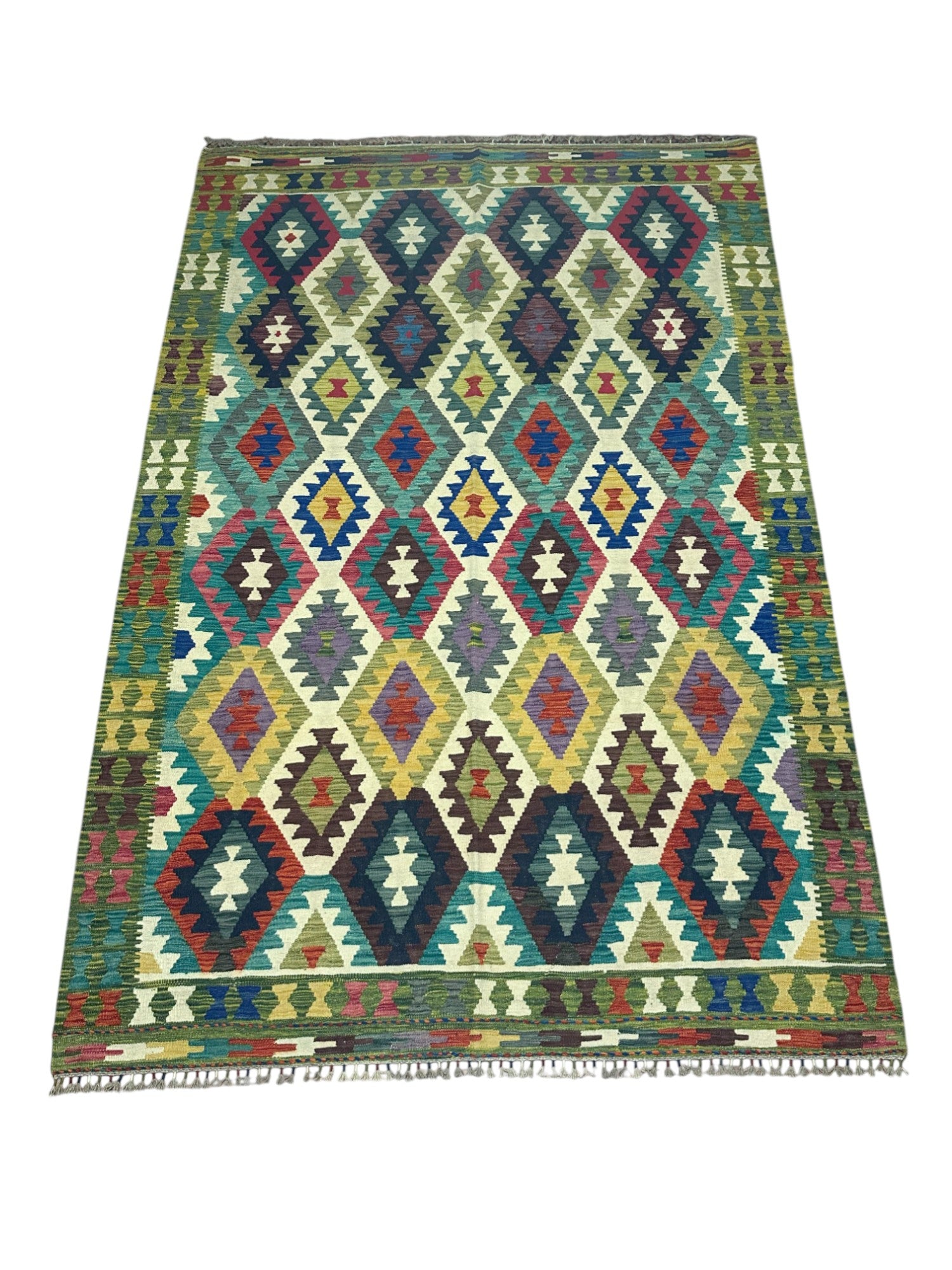 Hand-Woven Afghani Kilim Wool Rug 6'6" x 9'9"