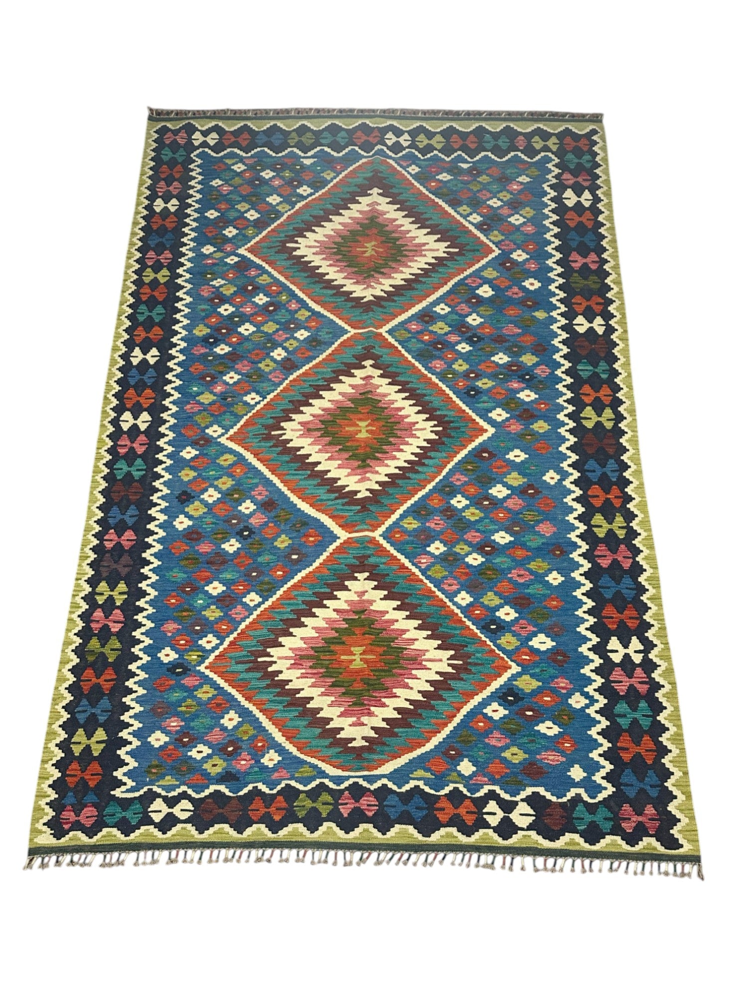Hand-Woven Afghani Kilim Wool Rug 6'7" x 10'2"