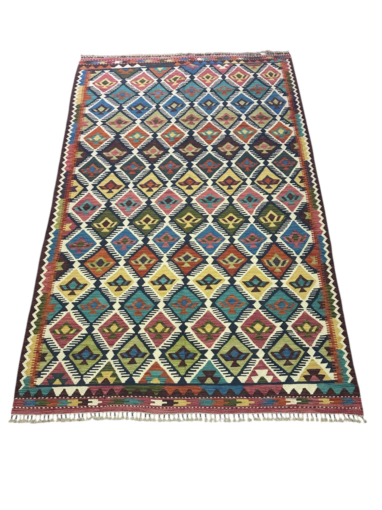 Hand-Woven Afghani Kilim Wool Rug 6'7" x 10'1"