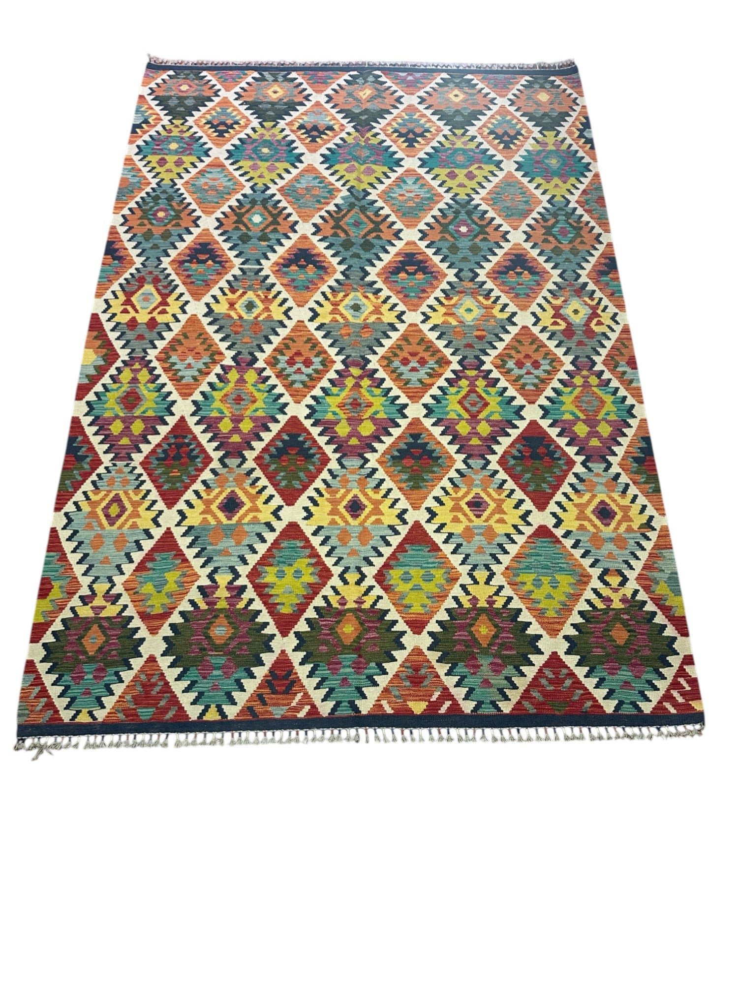 Hand-Woven Afghani Kilim Wool Rug 6'11" x 9'11"