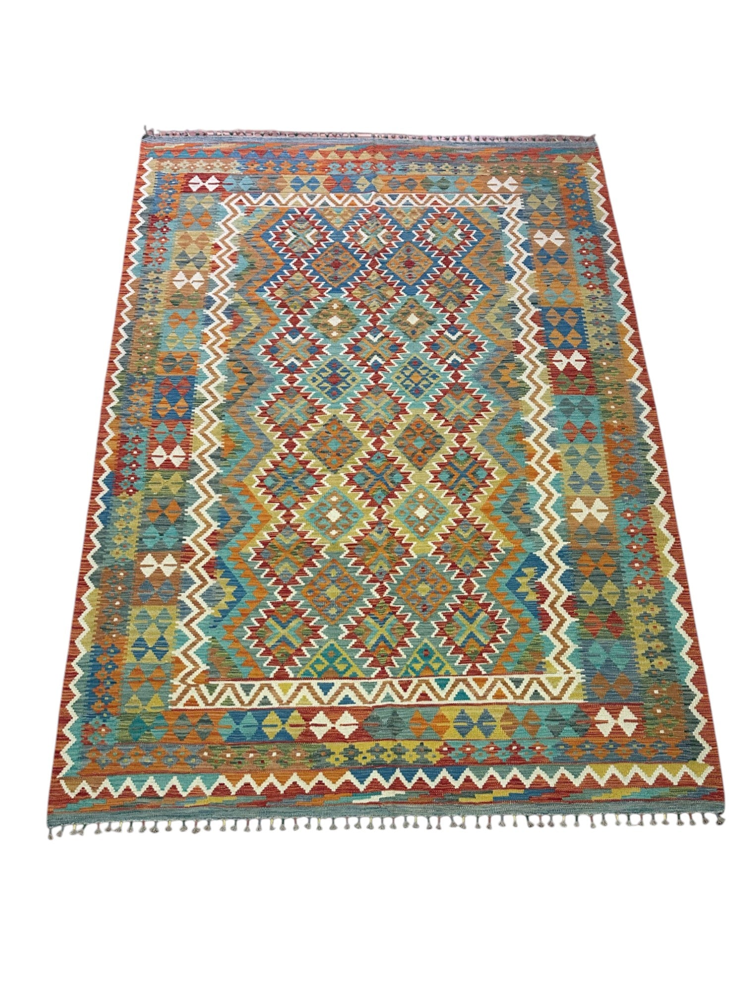 Hand-Woven Afghani Kilim Wool Rug 6'11" x 9'9"