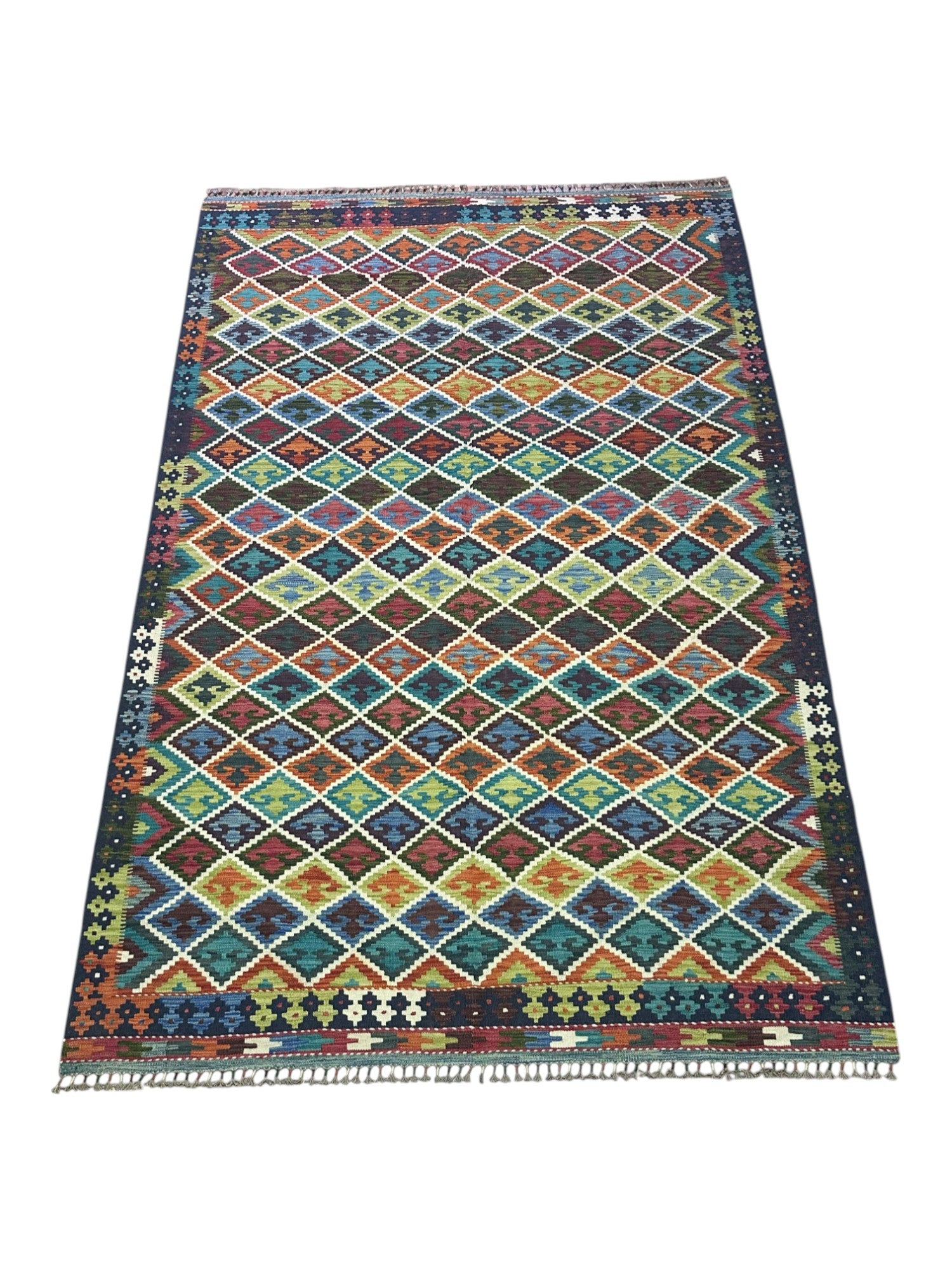 Hand-Woven Afghani Kilim Wool Rug 6'6" x 10'